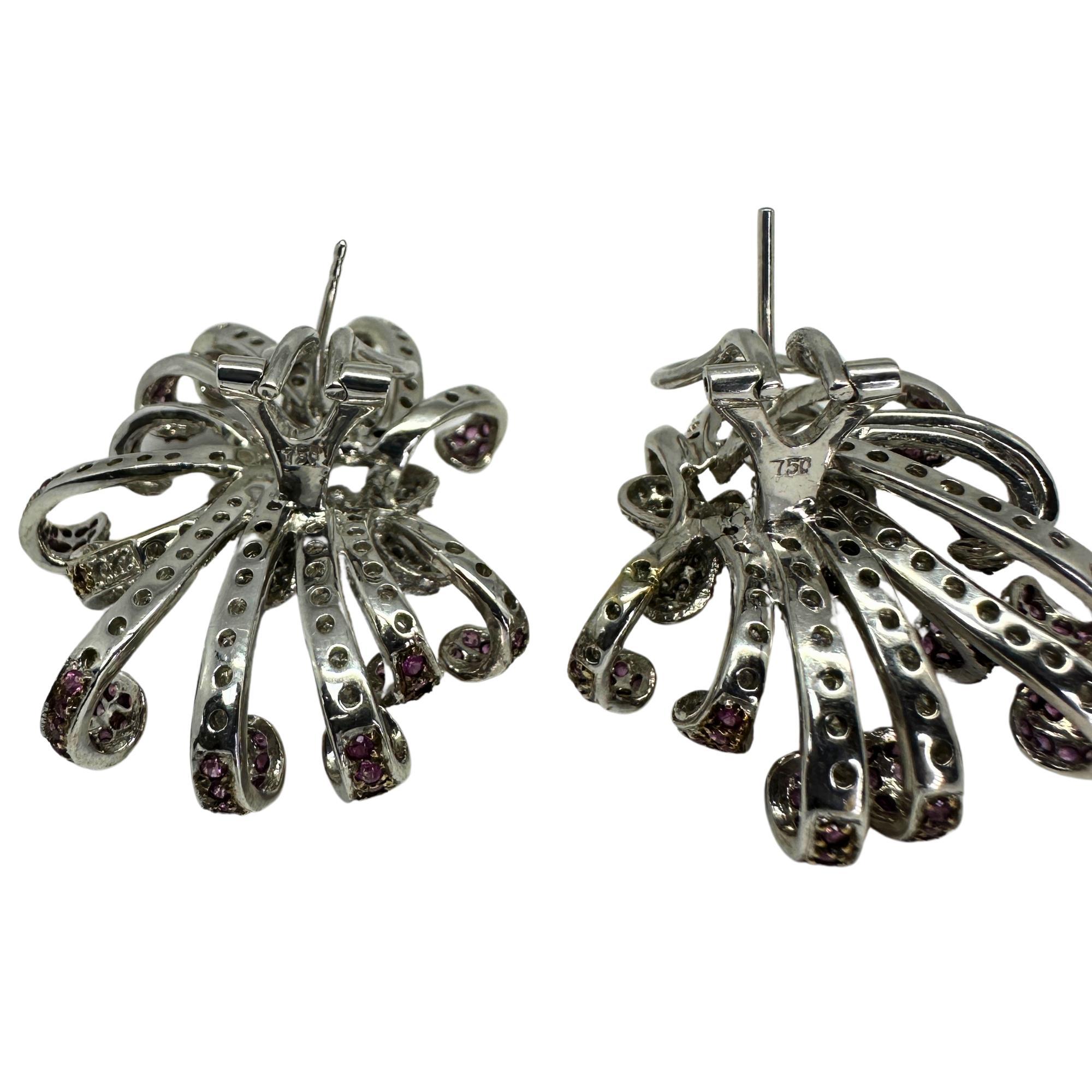 Women's 18k Diamond and Pink Sapphire Earrings For Sale