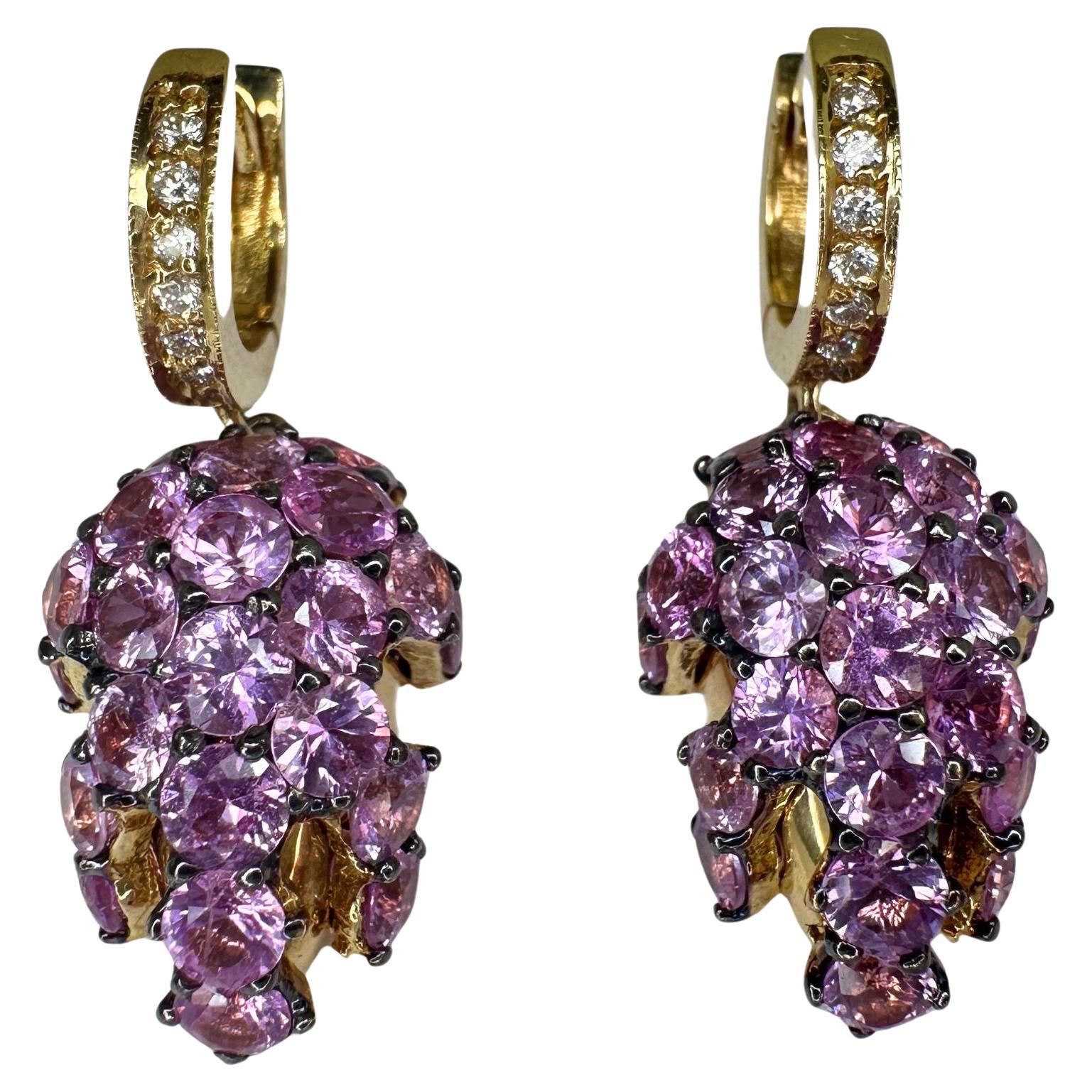 18K Diamond and Pink Sapphire Earrings