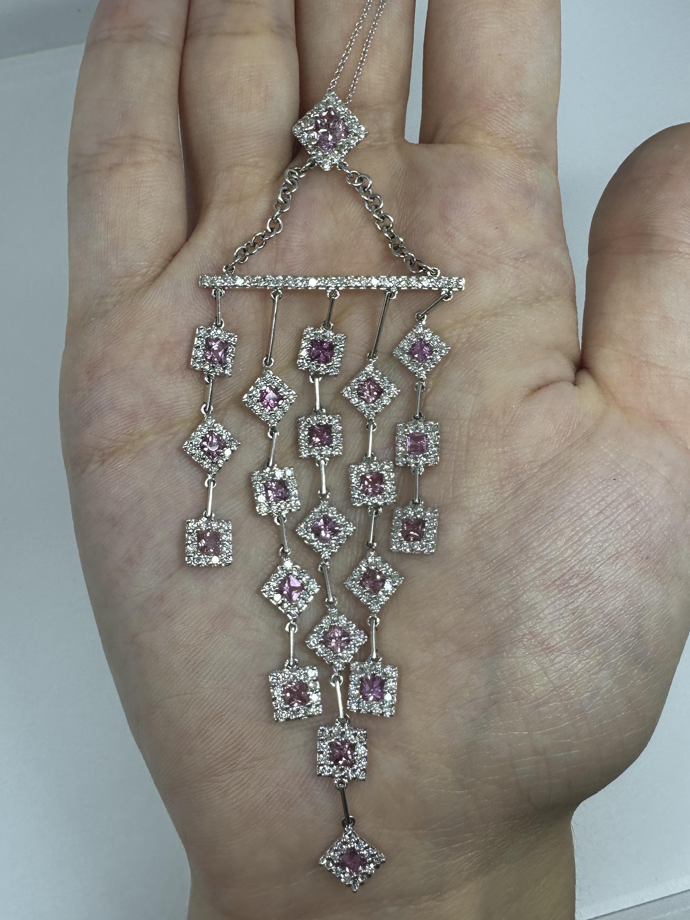 18k Diamond and Pink Sapphire Necklace For Sale 5