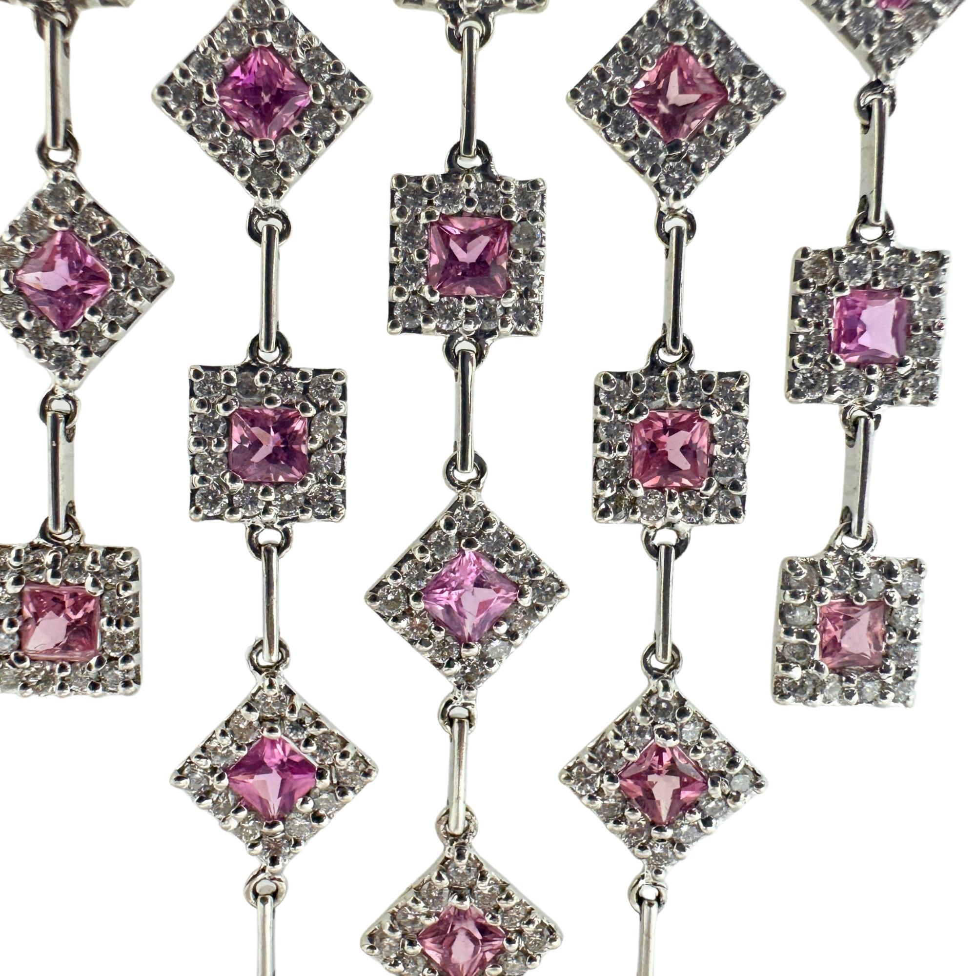 18k Diamond and Pink Sapphire Necklace In Good Condition For Sale In New York, NY