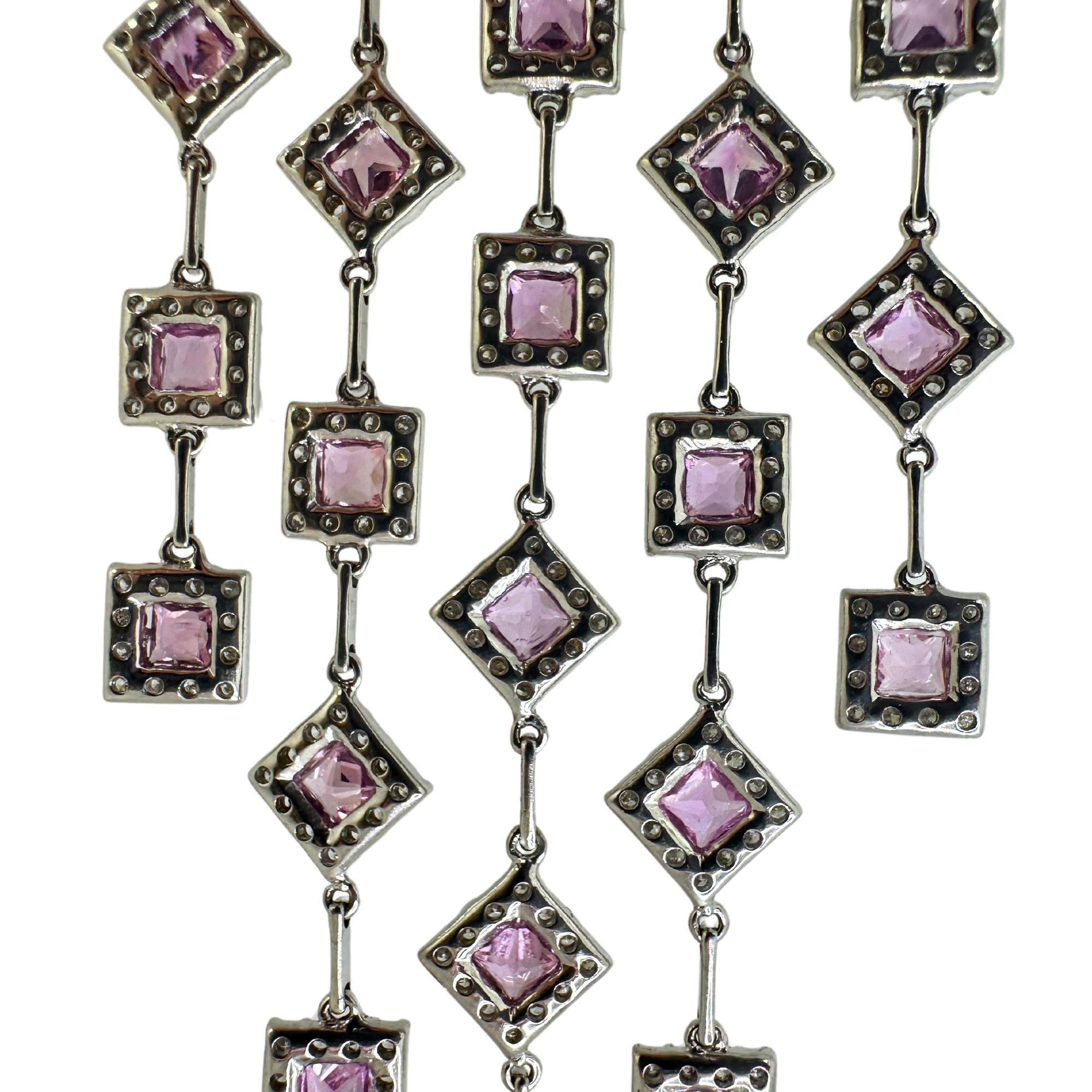Women's 18k Diamond and Pink Sapphire Necklace For Sale