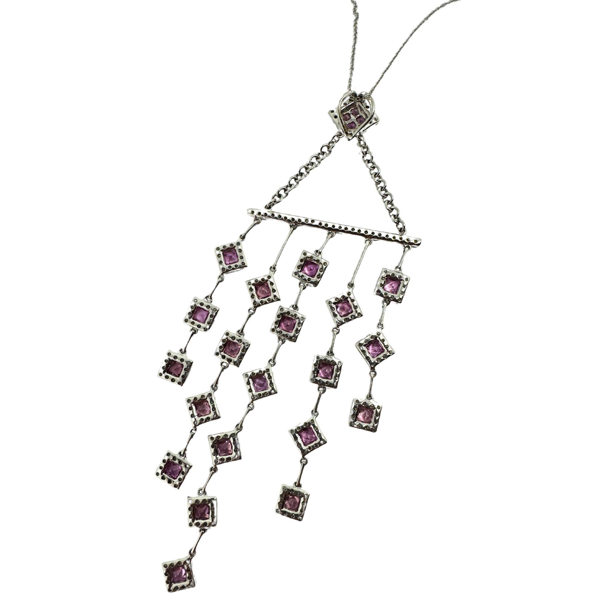 18k Diamond and Pink Sapphire Necklace For Sale 1