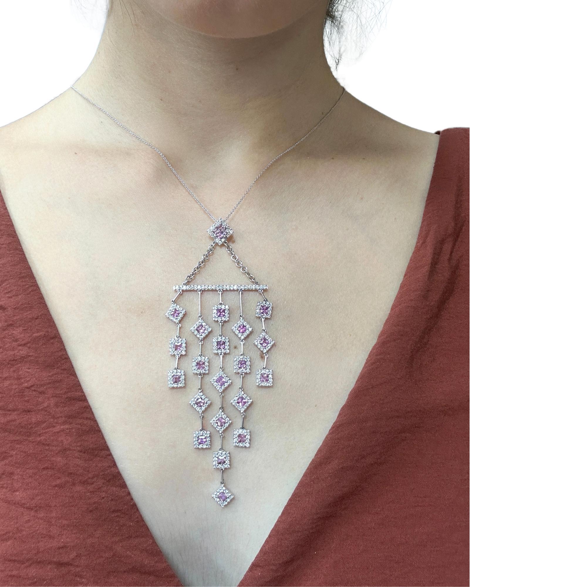 18k Diamond and Pink Sapphire Necklace For Sale 4