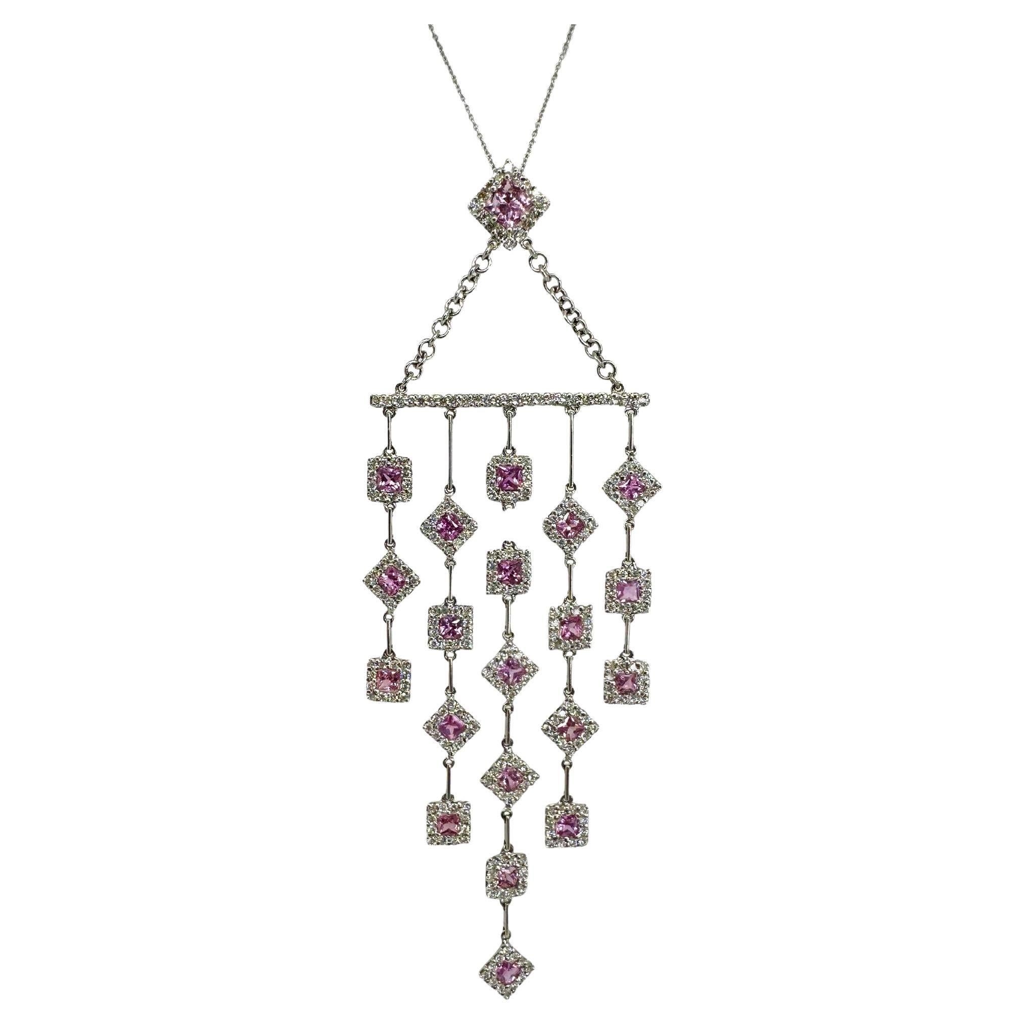 18k Diamond and Pink Sapphire Necklace For Sale