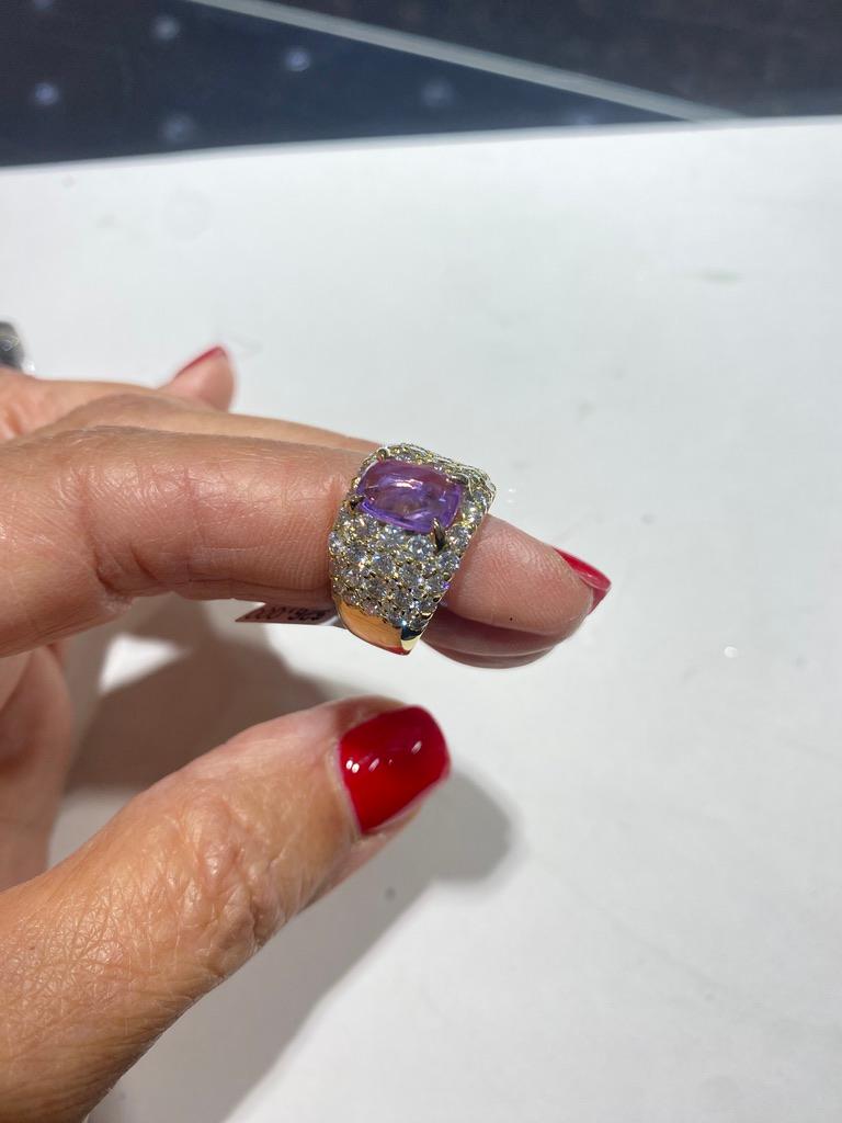 Anello con diamanti e zaffiri rosa 18k 4,97 CTW Qualità VS in vendita 3