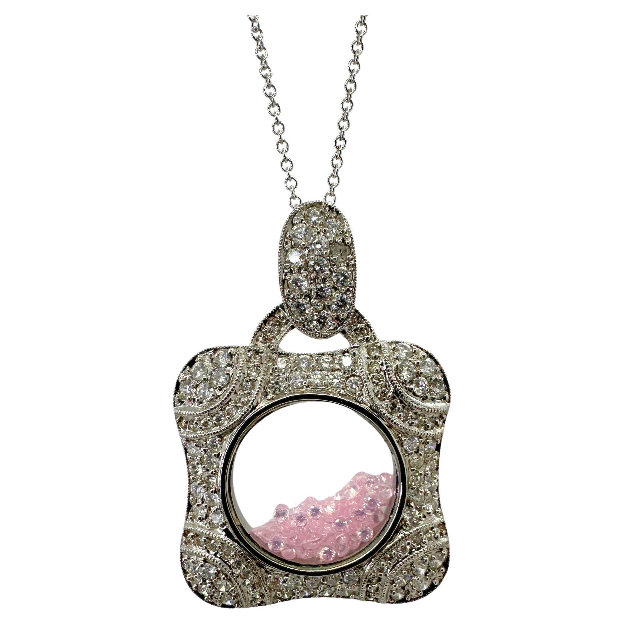 18k Diamond and Pink Sapphire Shaker Locket Pendant Necklace