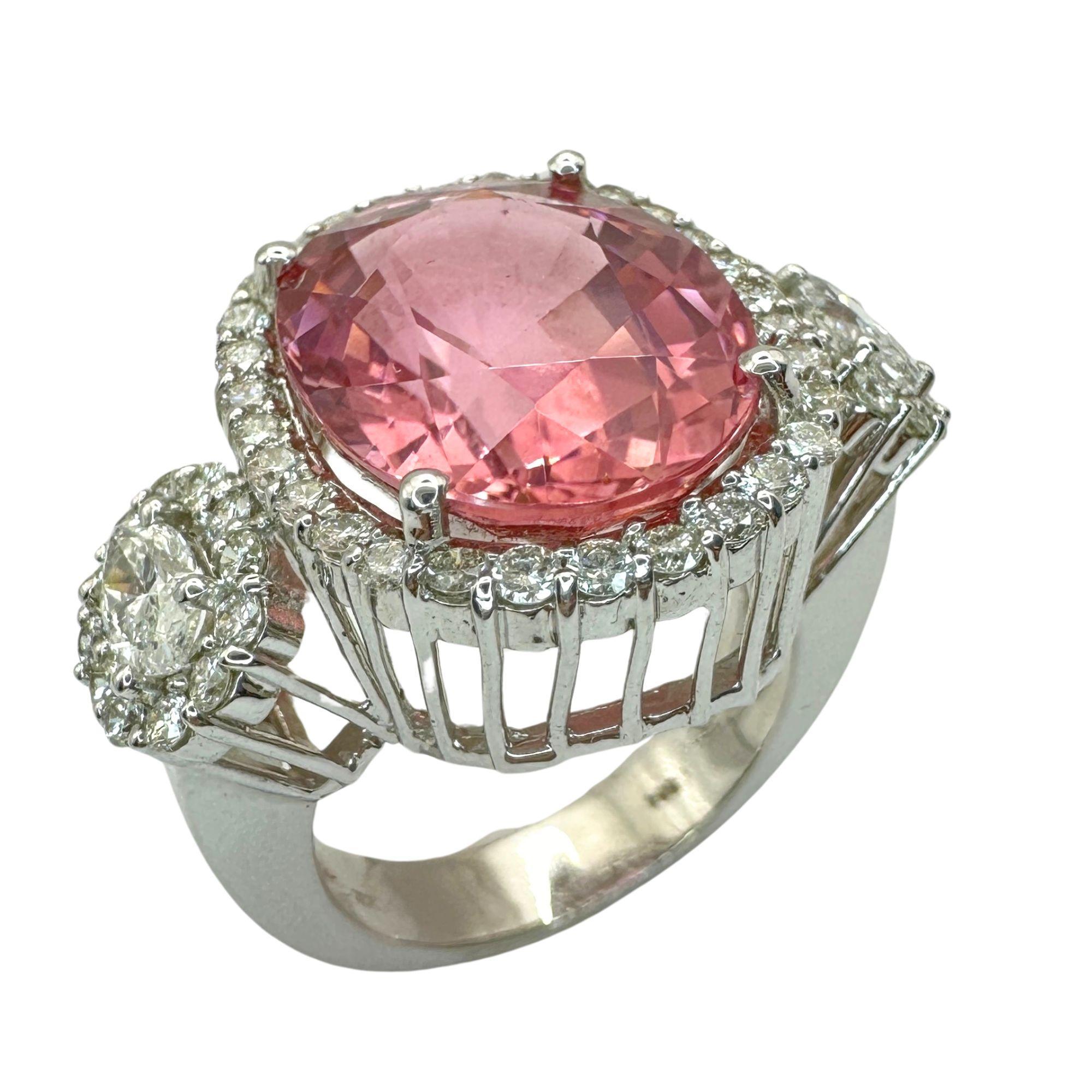 Women's 18k  Diamond and Pink Stone Center Ring