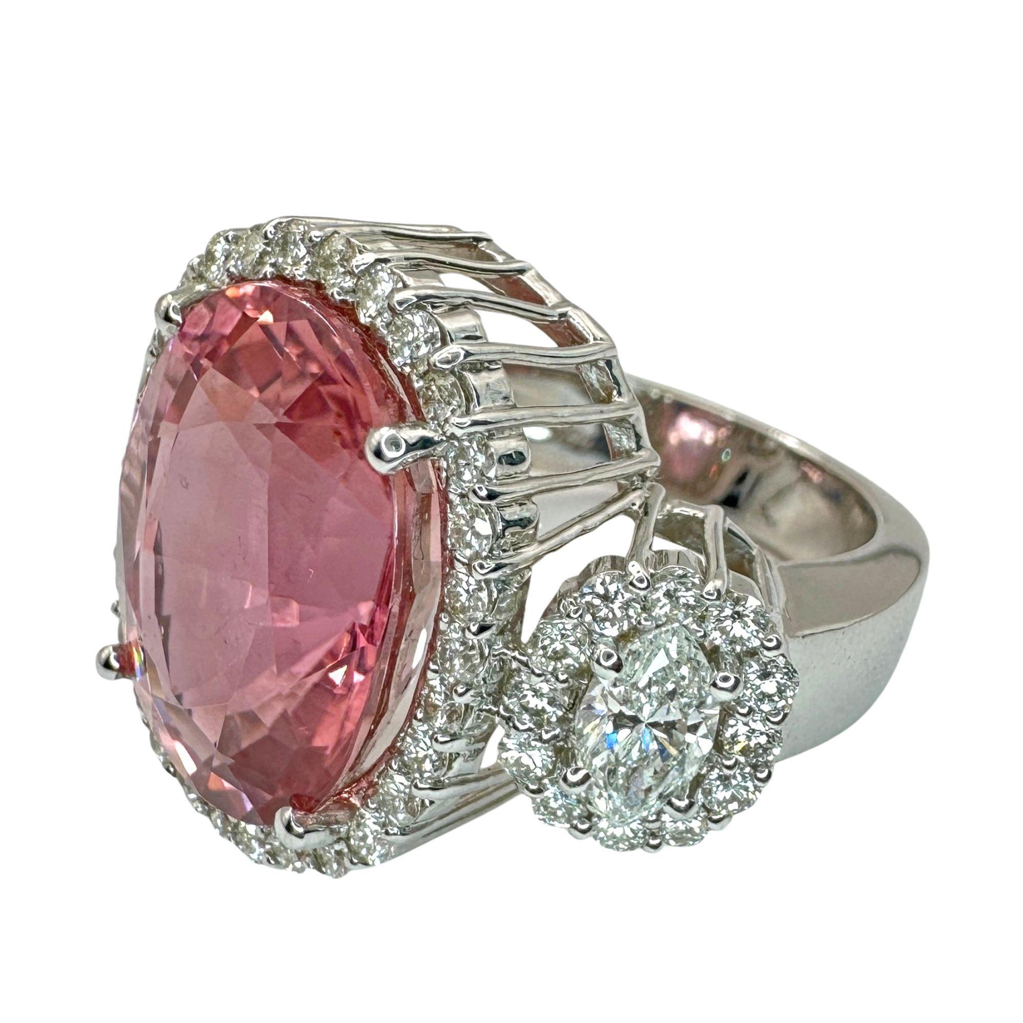18k  Diamond and Pink Stone Center Ring For Sale 1