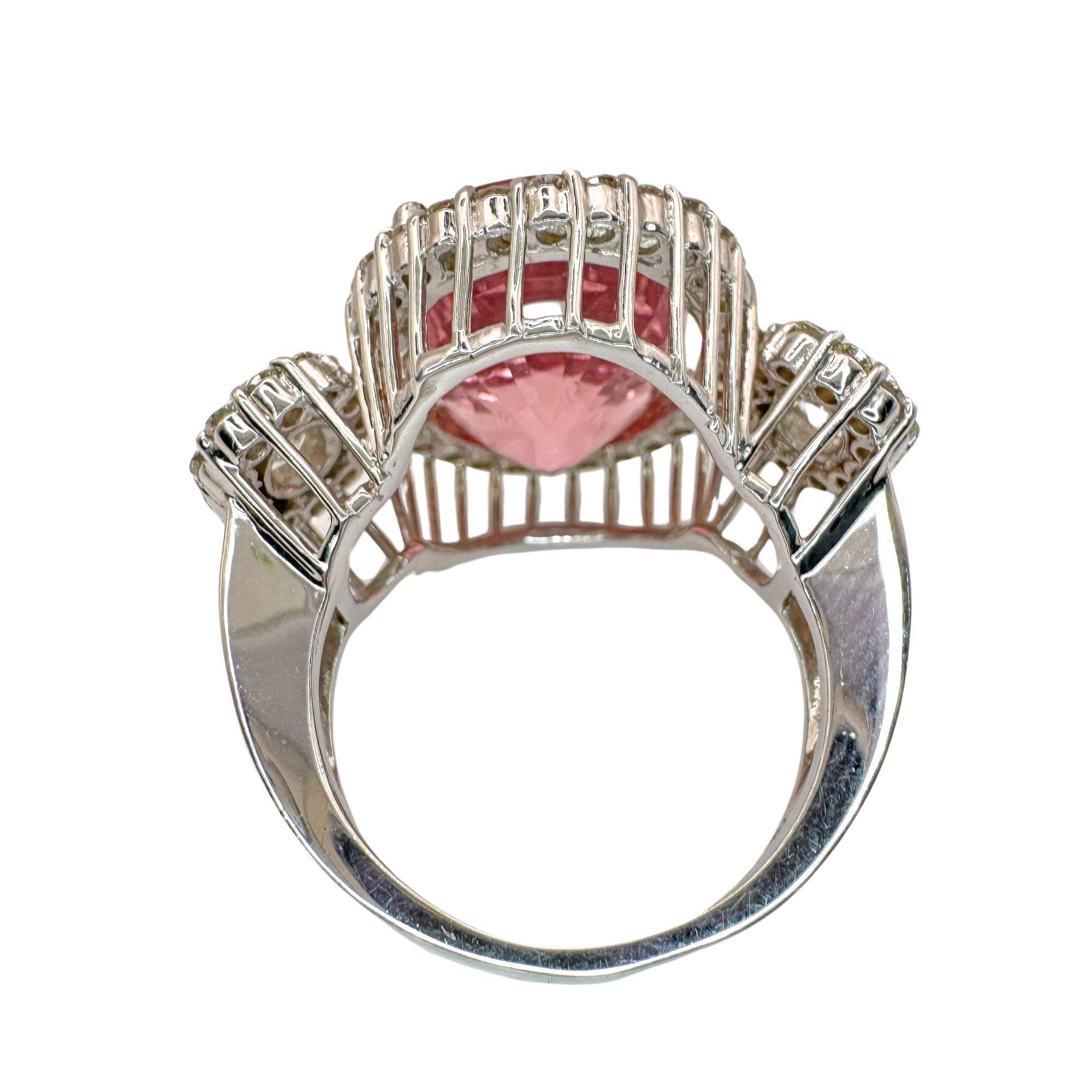 18k  Diamond and Pink Stone Center Ring For Sale 3