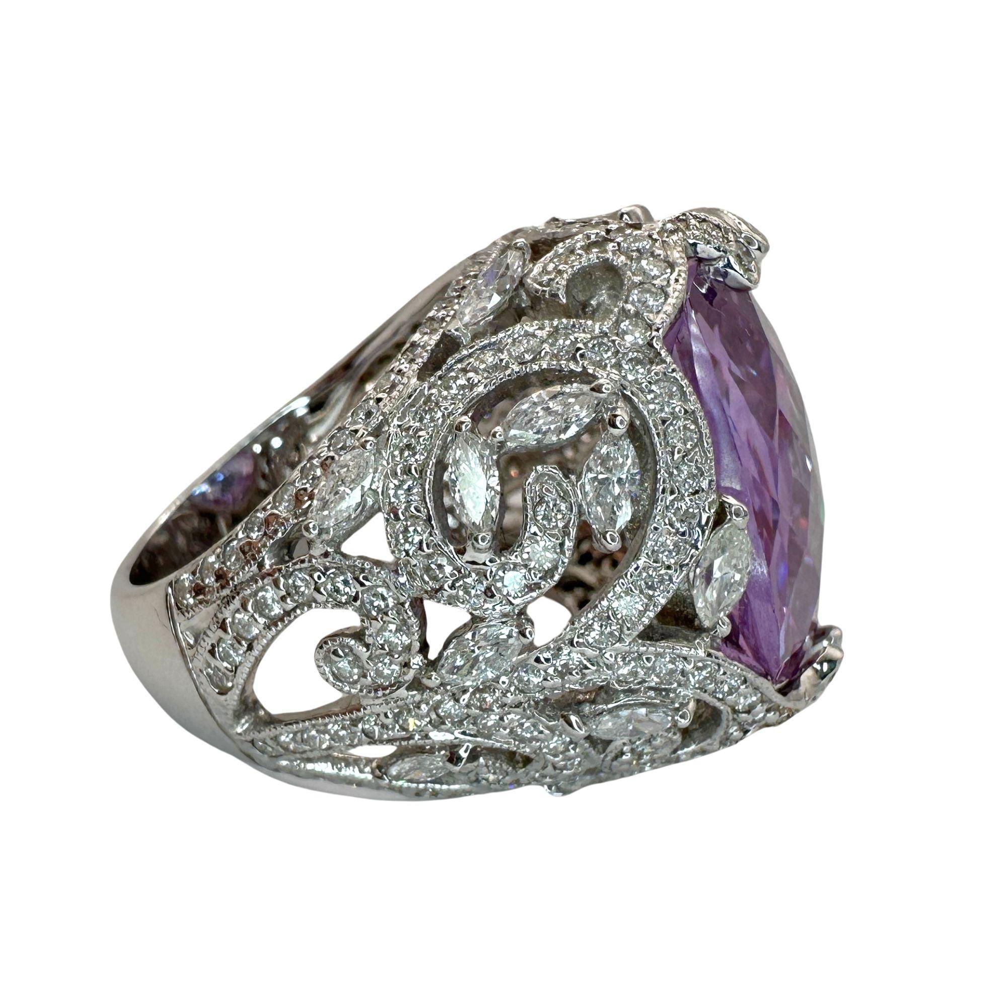 Round Cut 18k Diamond and Purple Stone Center Cocktail Ring For Sale