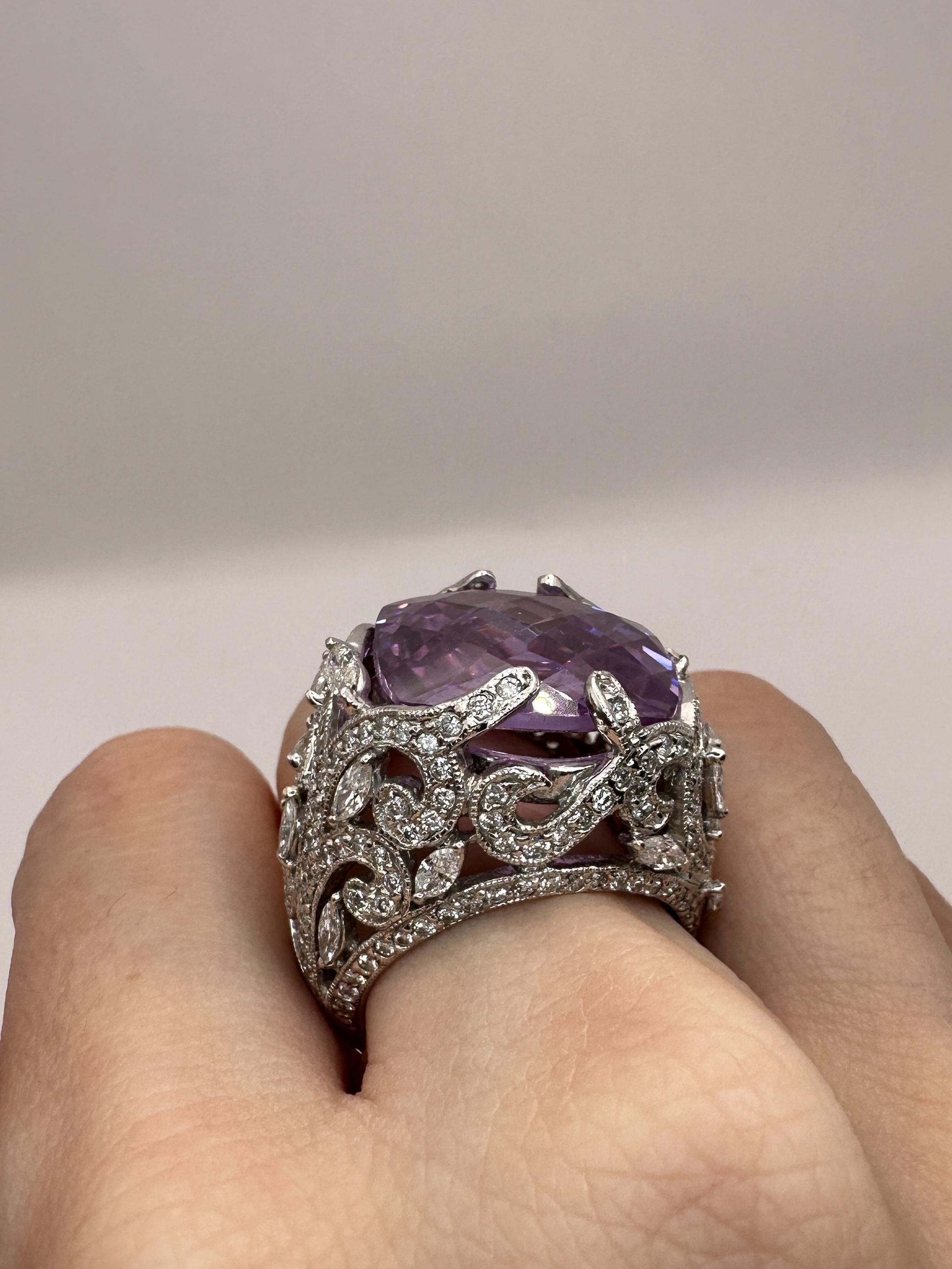 18k Diamond and Purple Stone Center Cocktail Ring For Sale 3