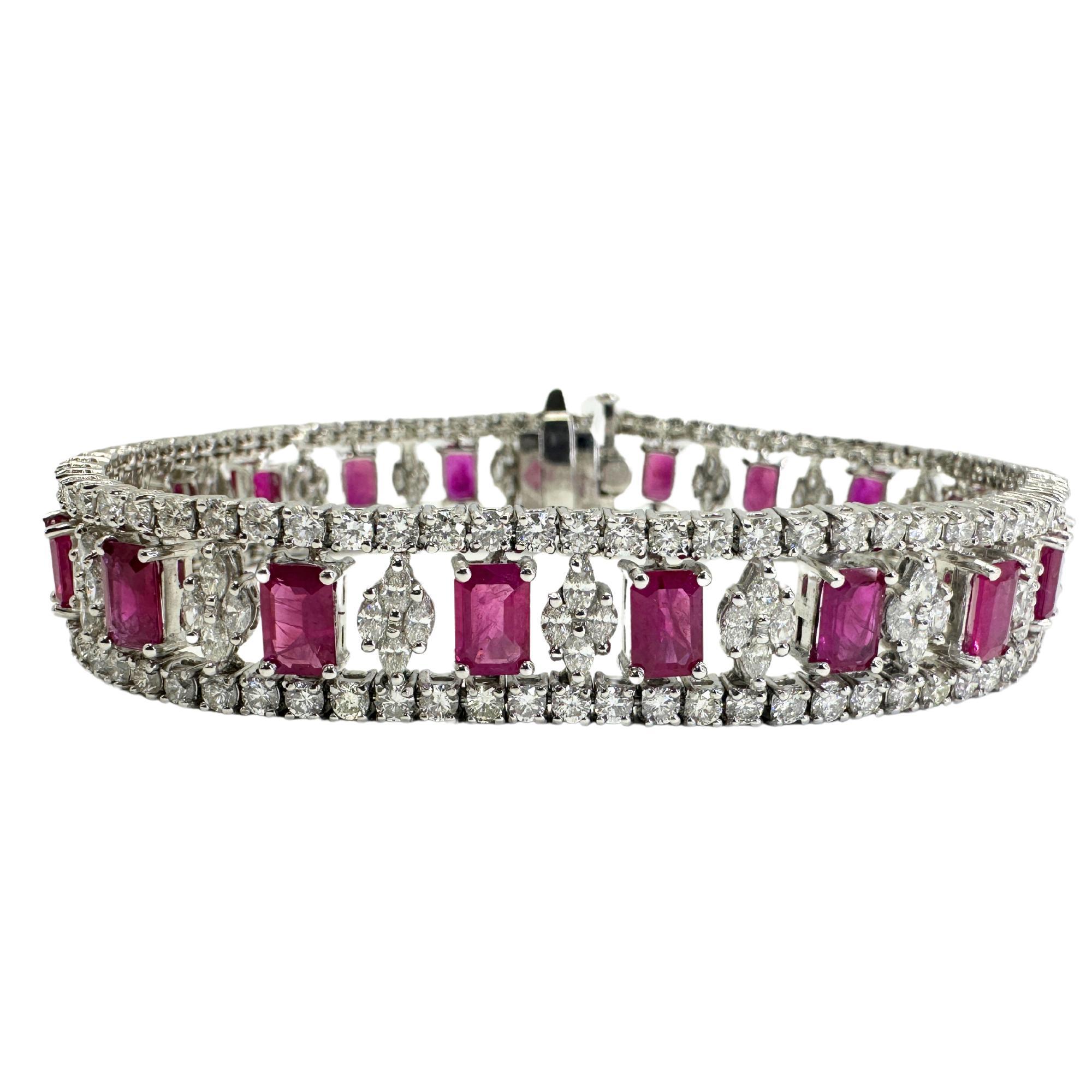 Round Cut 18K Diamond and Ruby Bracelet
