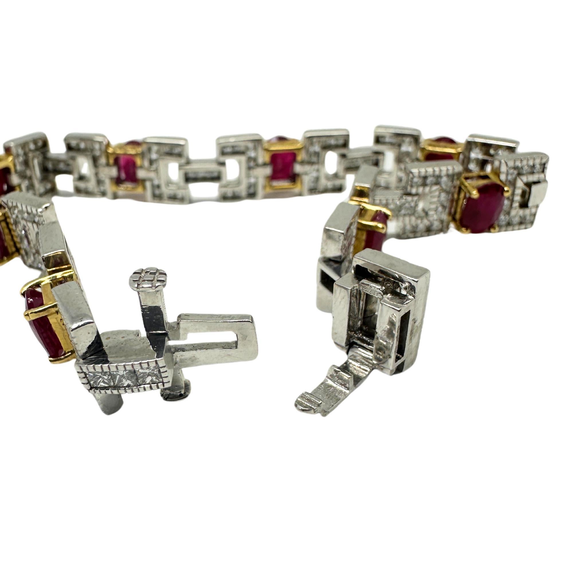 Taille mixte Bracelet en diamant et rubis 18K en vente