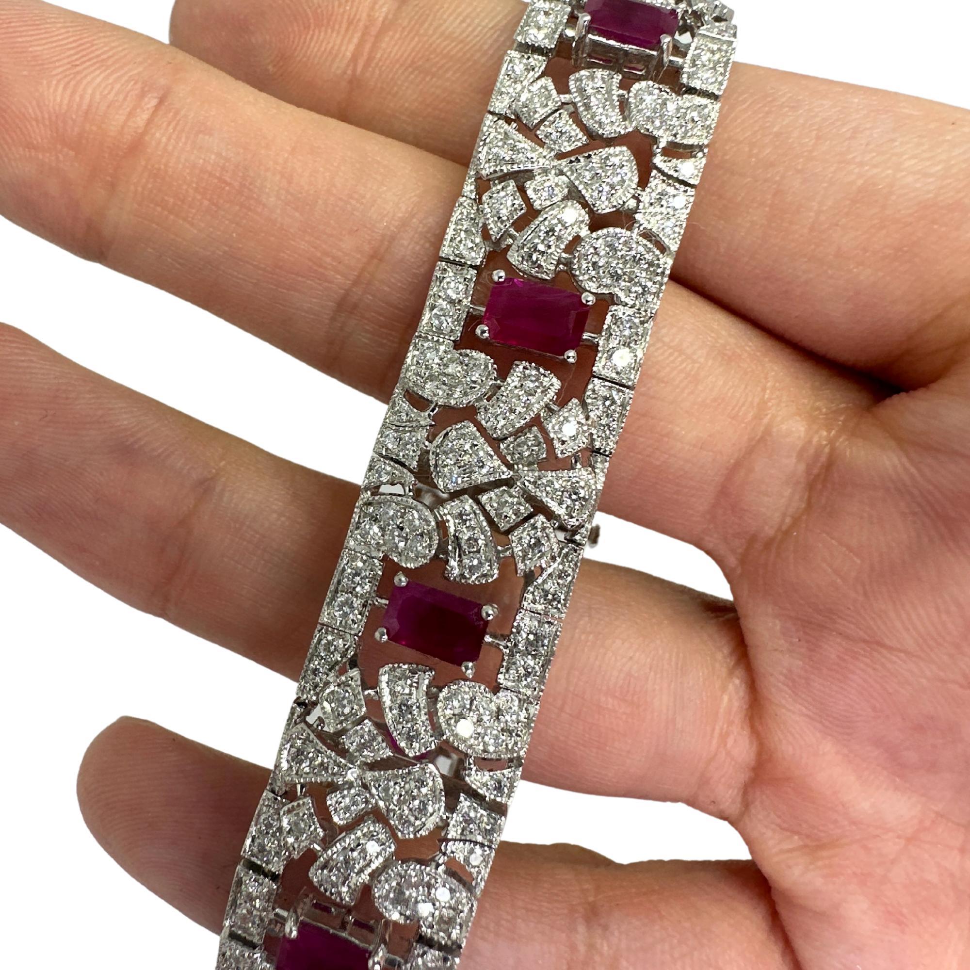 Bracelet en diamant et rubis 18K Pour femmes en vente