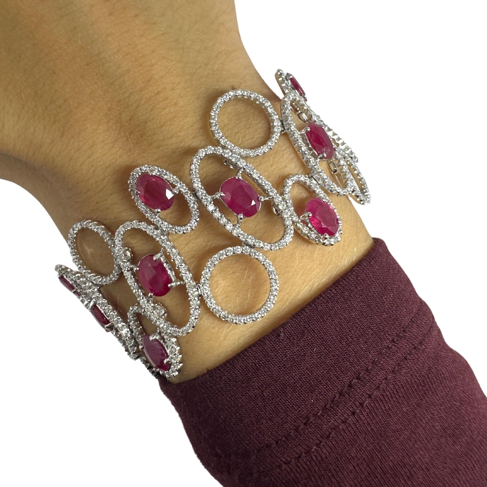 Bracelet en diamant et rubis 18K Pour femmes en vente