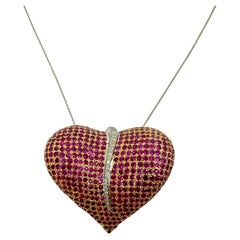 18k Diamond and Ruby Heart Pendant Necklace