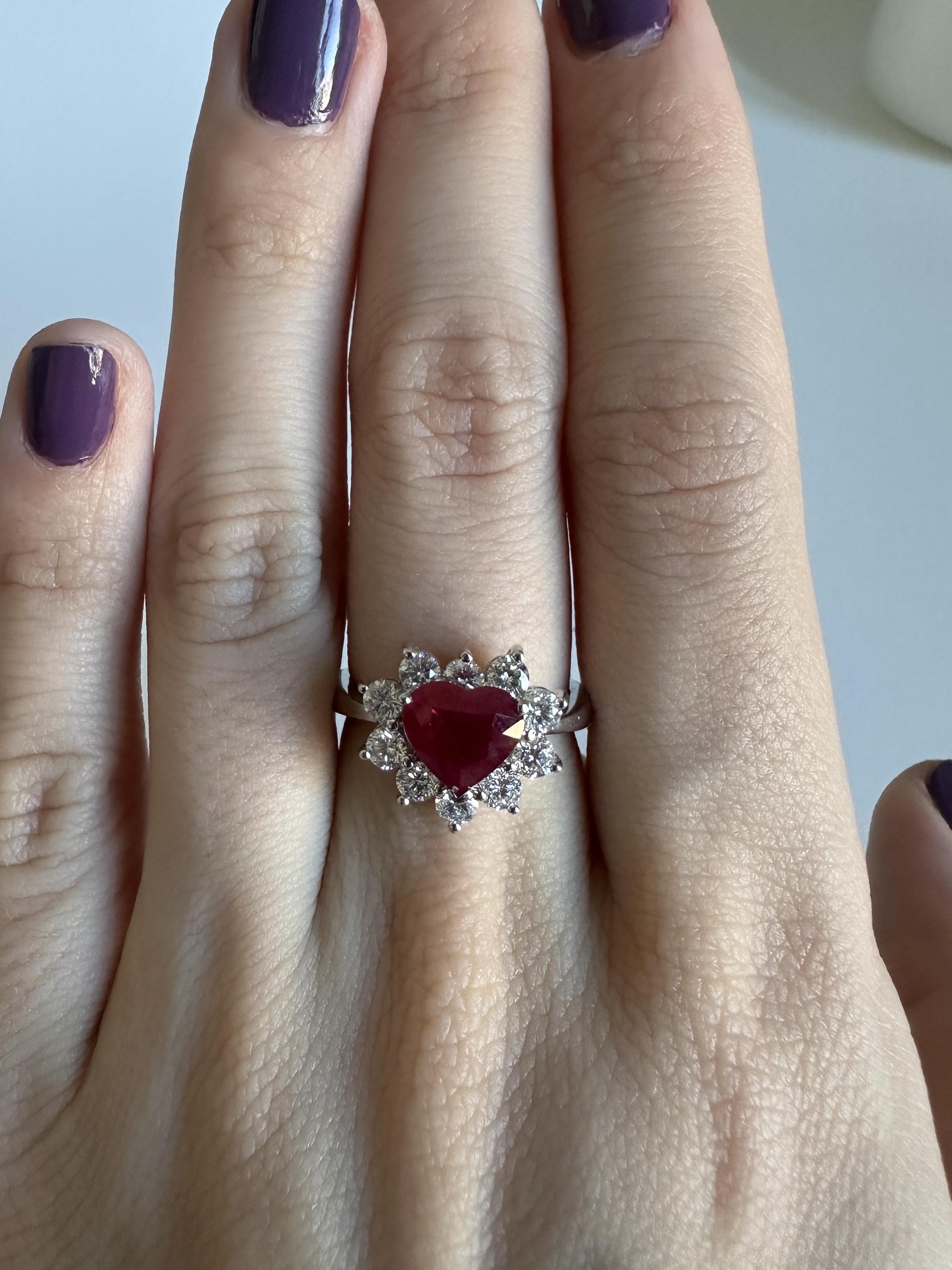 Heart Cut 18k Diamond and Ruby Heart Ring For Sale