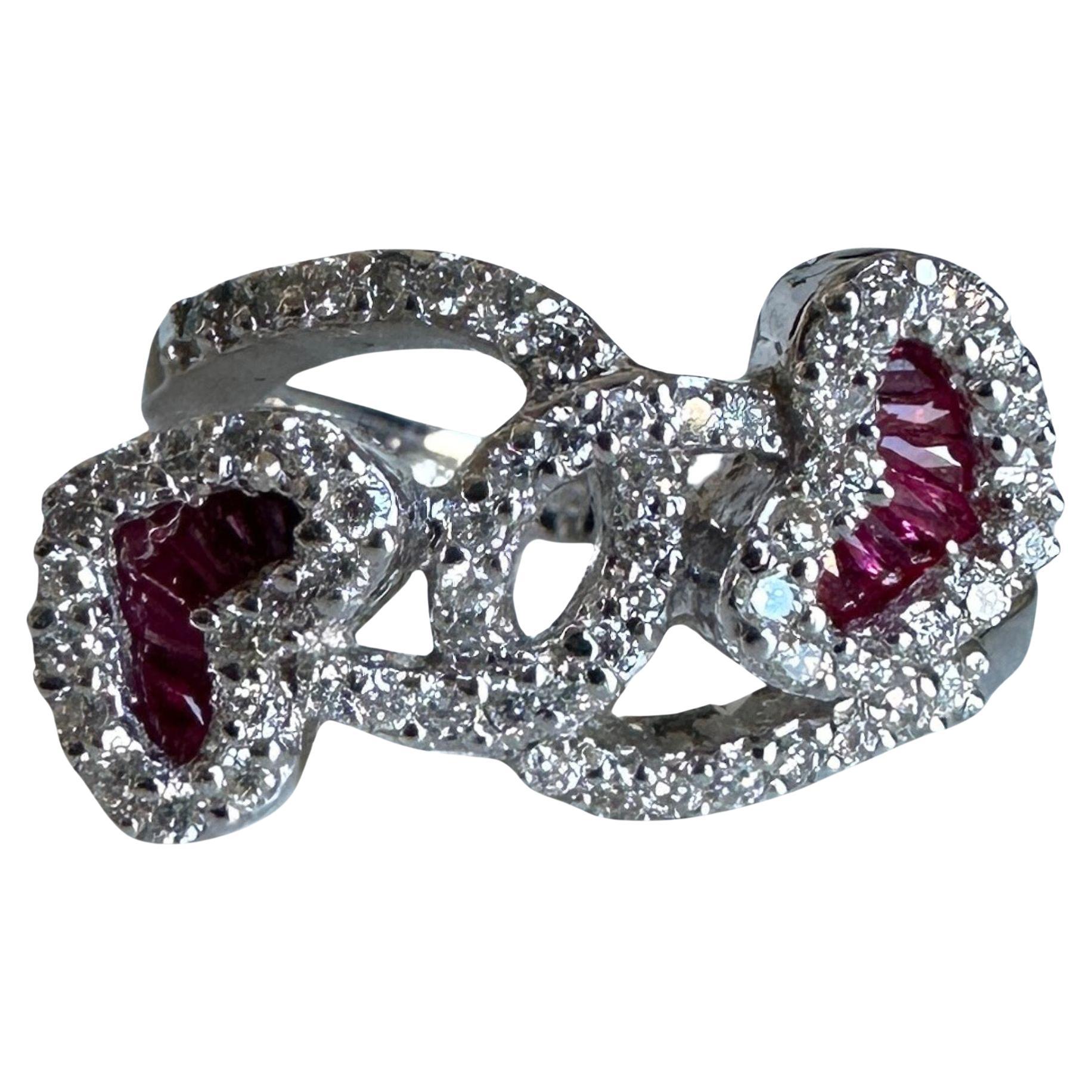 18k Diamond and Ruby Heart Ring For Sale