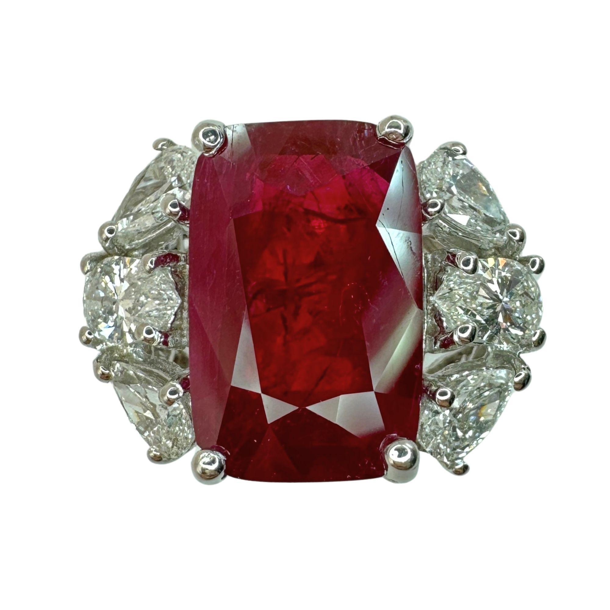 Pear Cut 18k Diamond and Ruby Ring For Sale