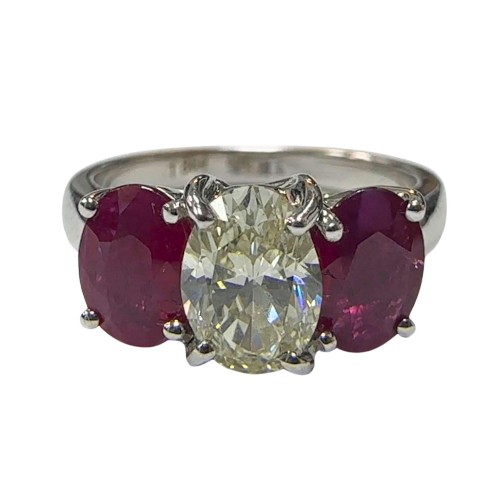 18k Diamond and Ruby Three Stone Ring For Sale 1