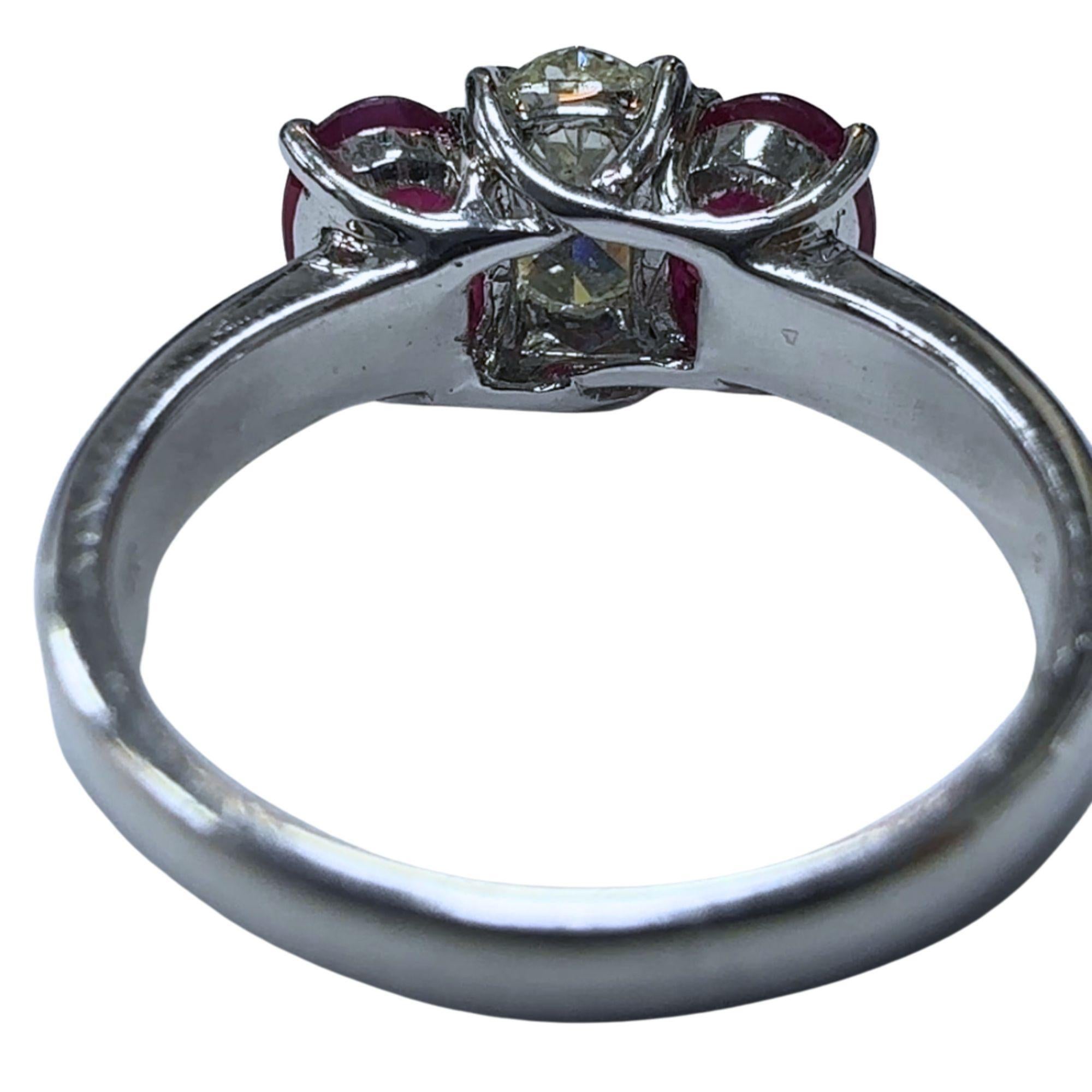 18k Diamond and Ruby Three Stone Ring For Sale 2