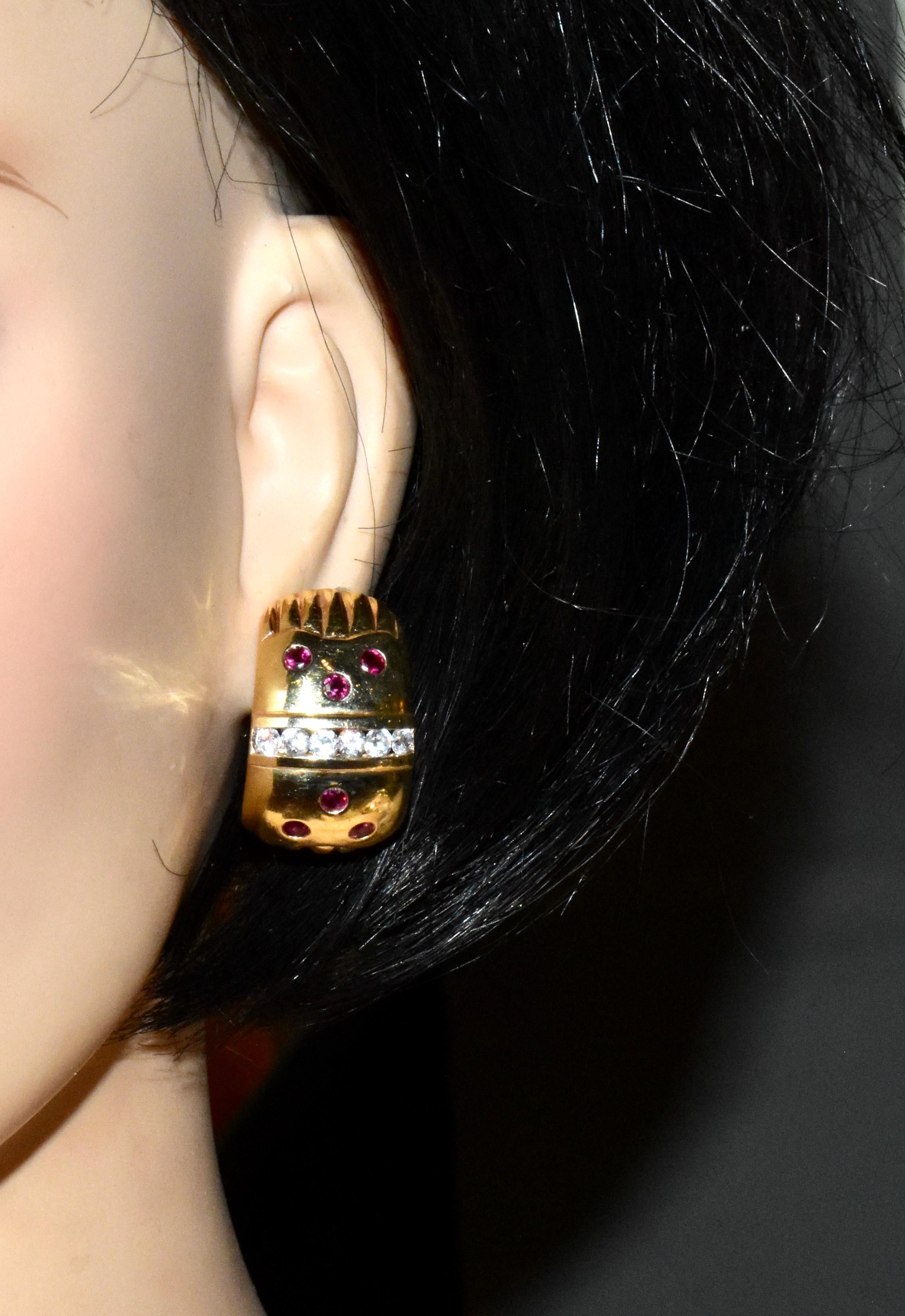 18 Karat Ohrringe mit Diamanten und Rubinen im Vintage-Stil für Damen oder Herren im Angebot