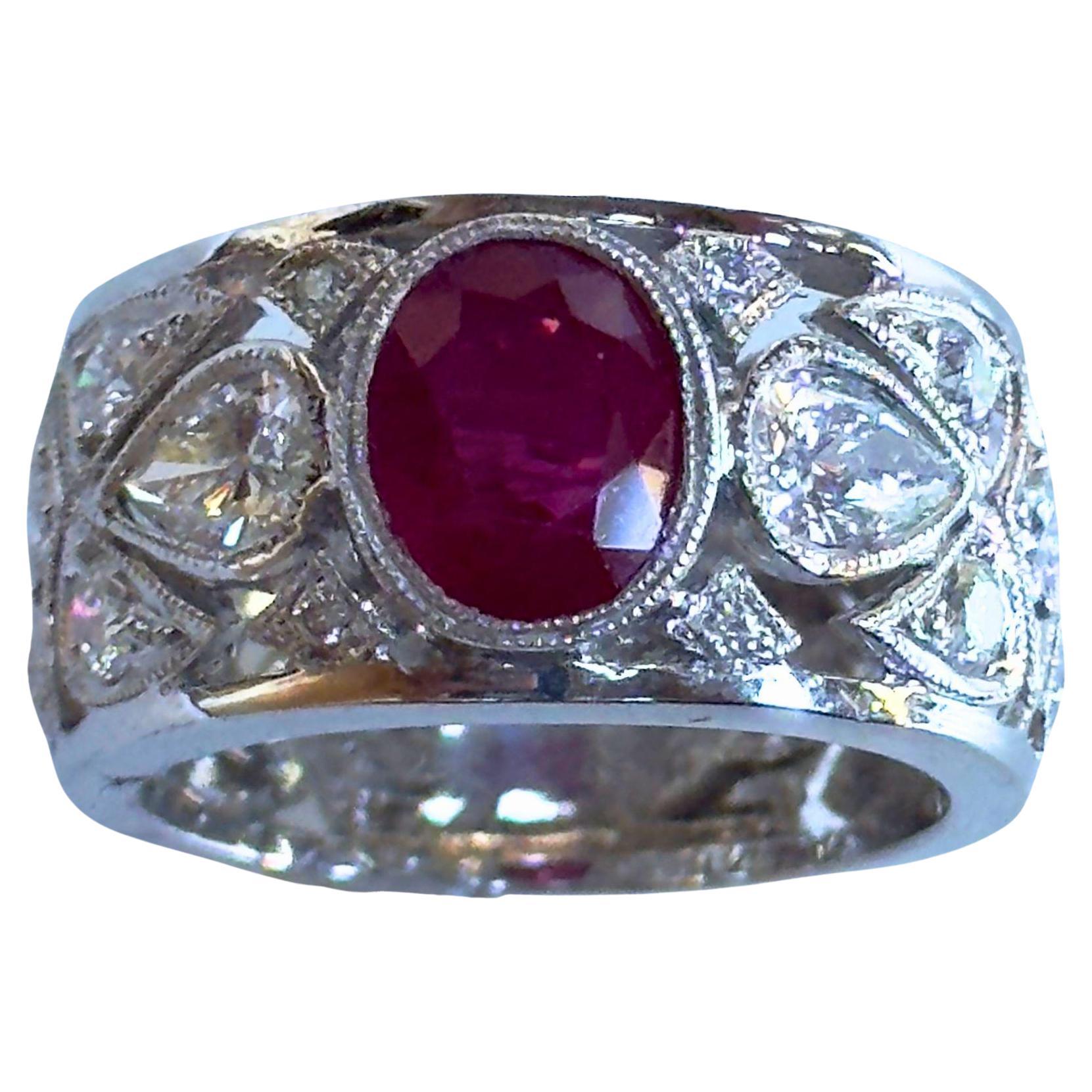 18k Diamond and Ruby Wide Band Ring