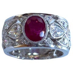 18k Diamond and Ruby Wide Band Ring