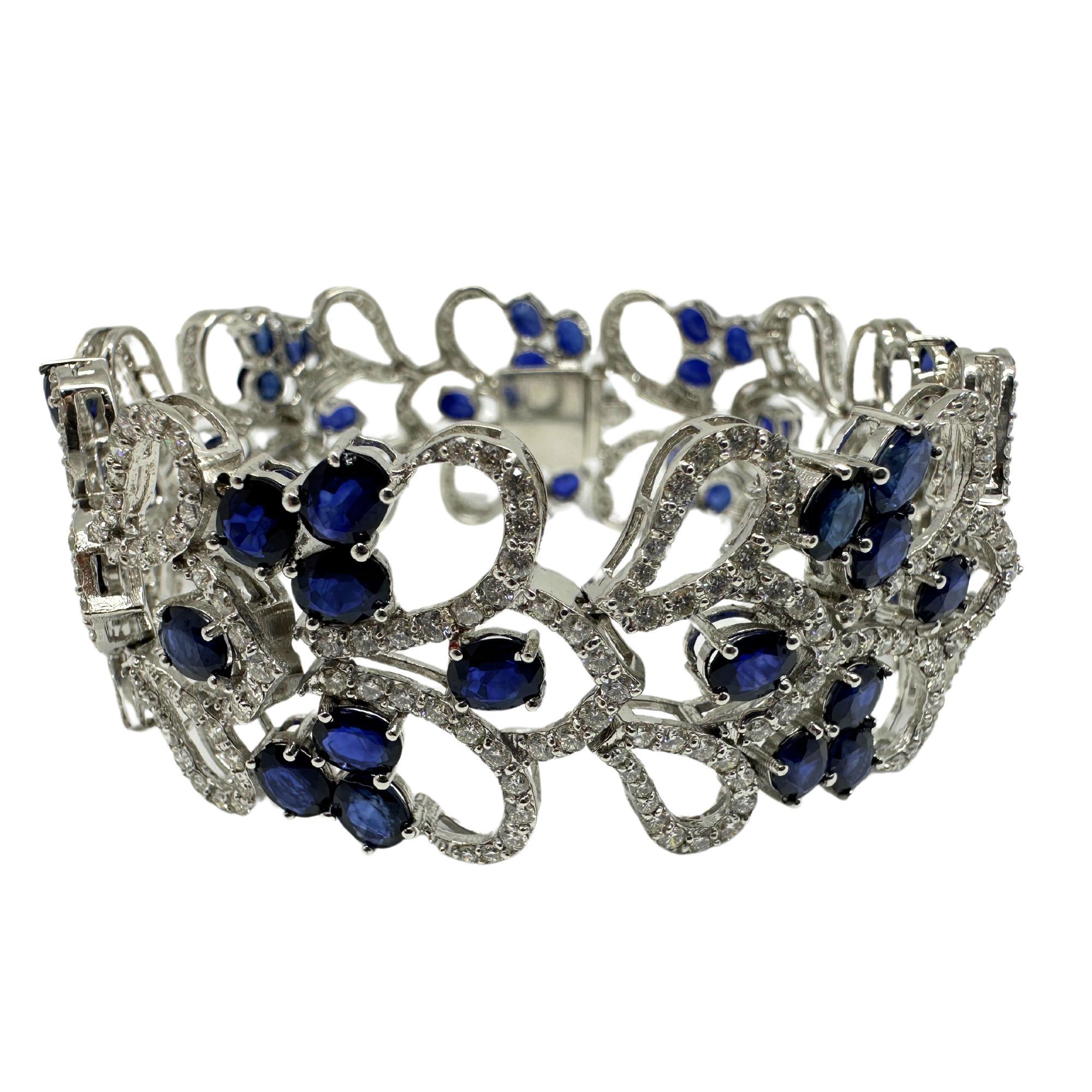 Moderne Bracelet en diamants et saphirs 18 carats en vente
