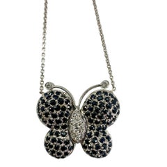 18k Diamond and Sapphire Butterfly Pendant Necklace
