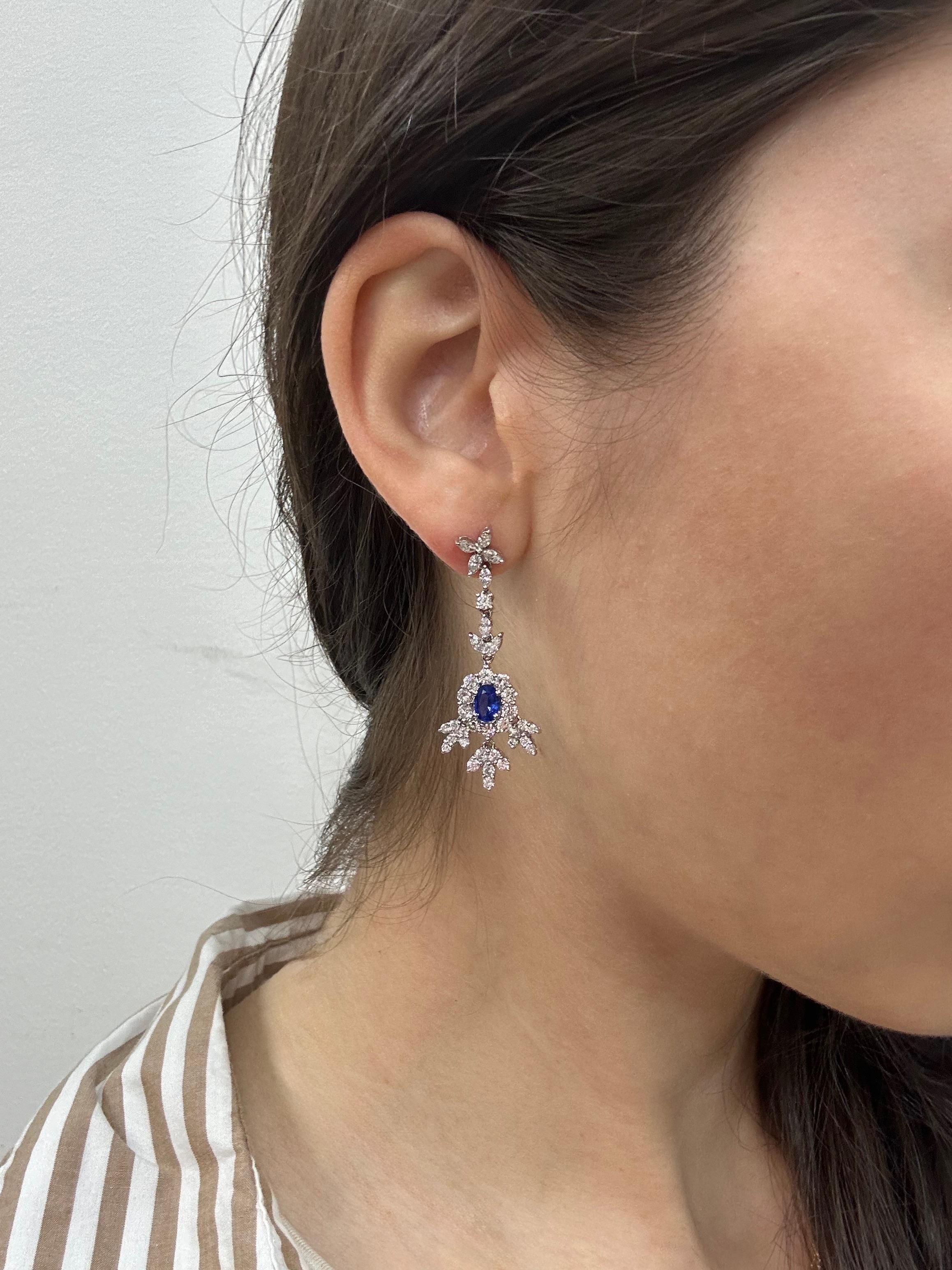 Round Cut 18k Diamond and Sapphire Earrings For Sale