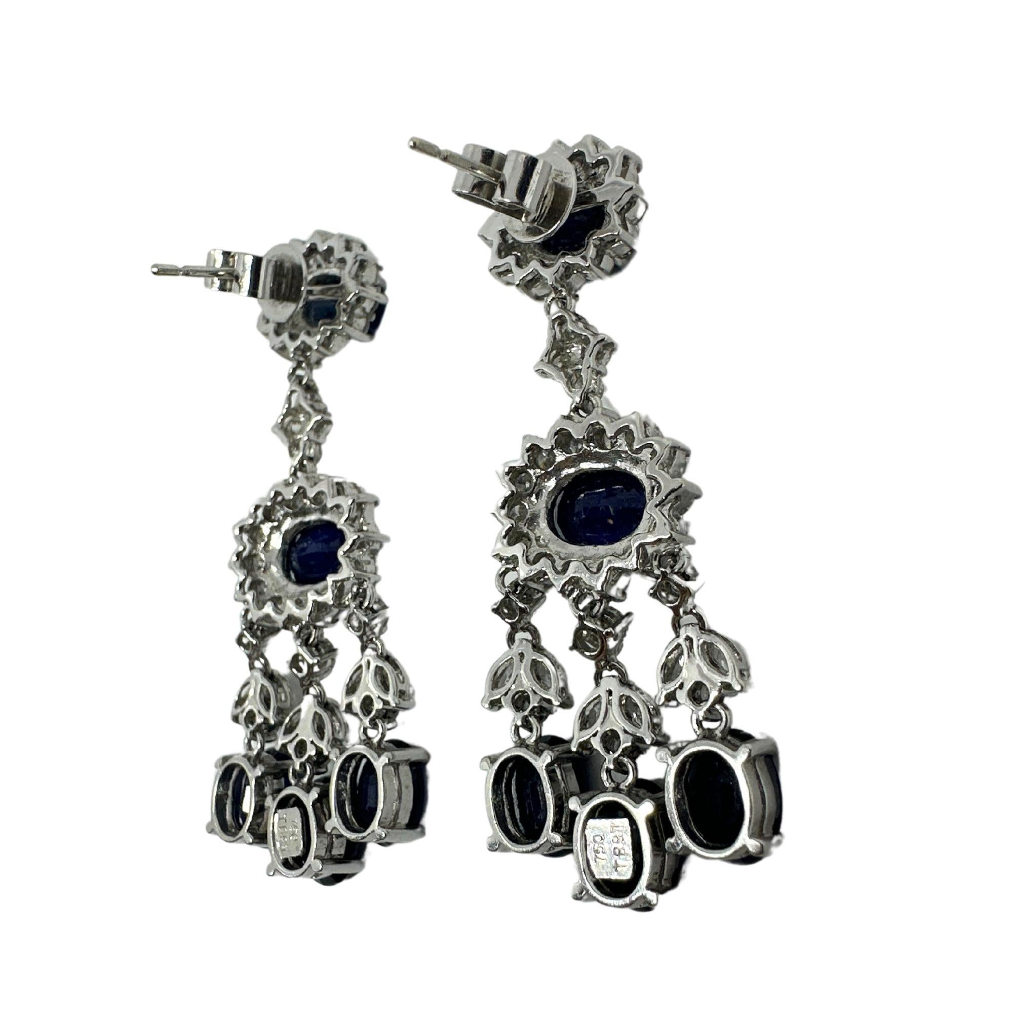 Oval Cut 18K Diamond and Sapphire Earrings For Sale