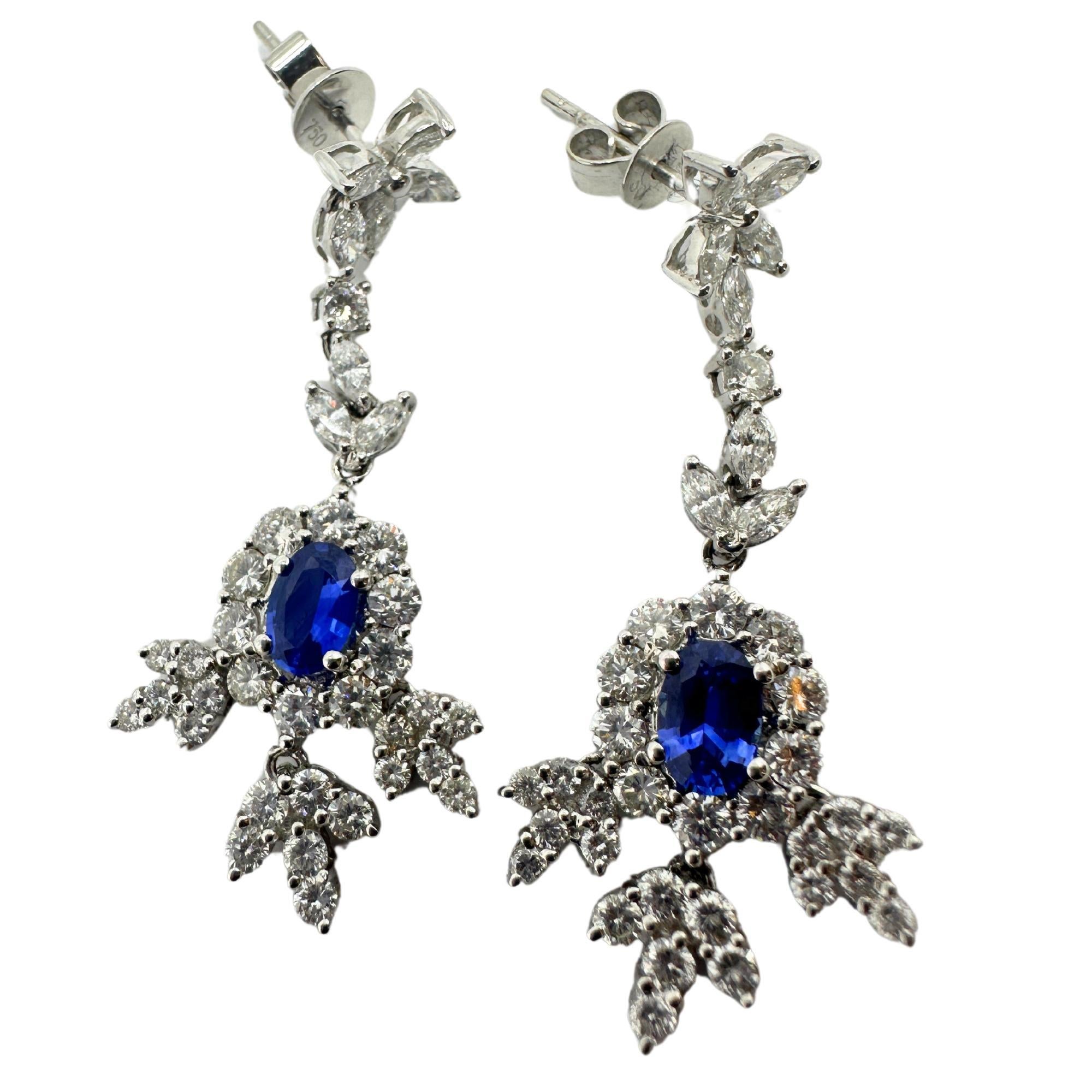 Women's 18k Diamond and Sapphire Earrings For Sale