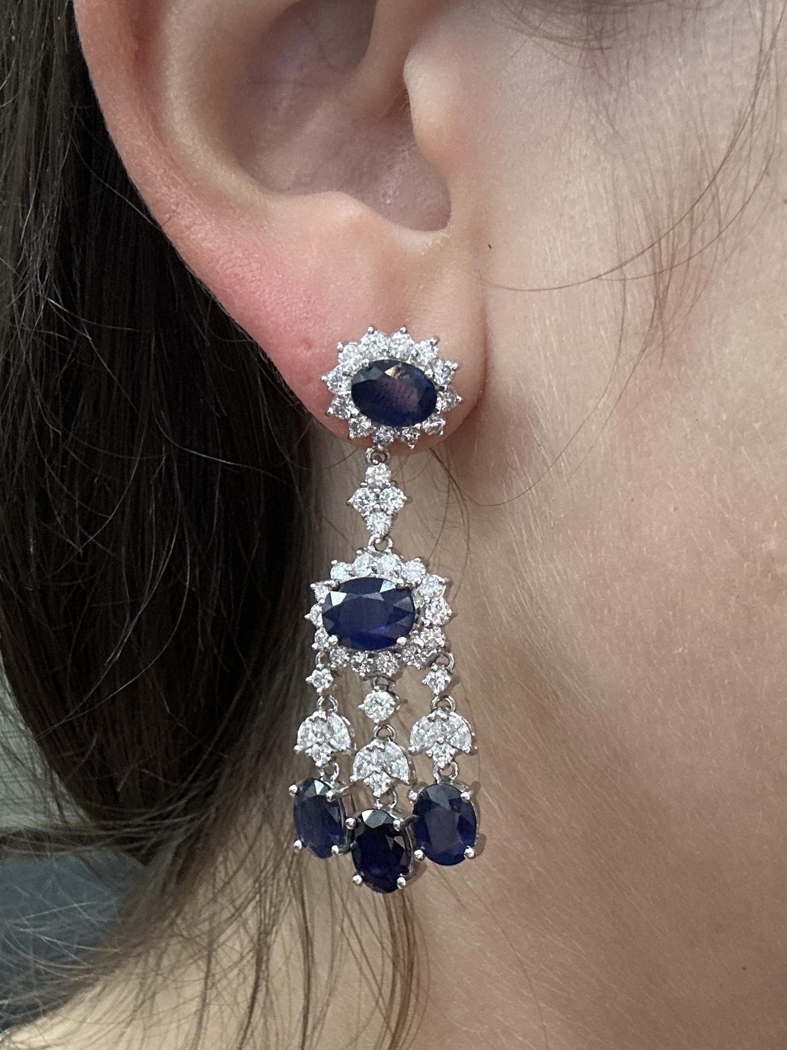 Women's 18K Diamond and Sapphire Earrings For Sale