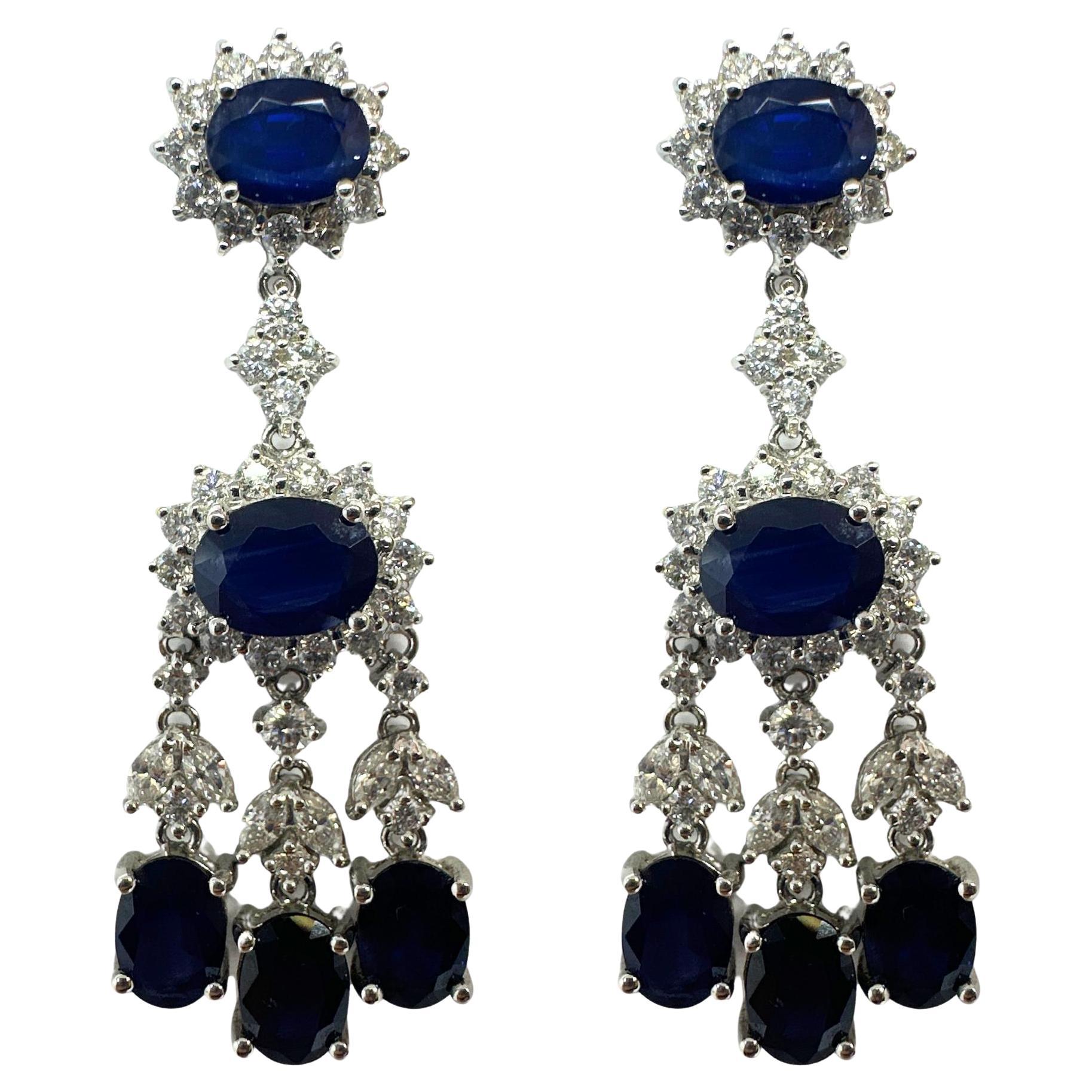 18K Diamond and Sapphire Earrings For Sale