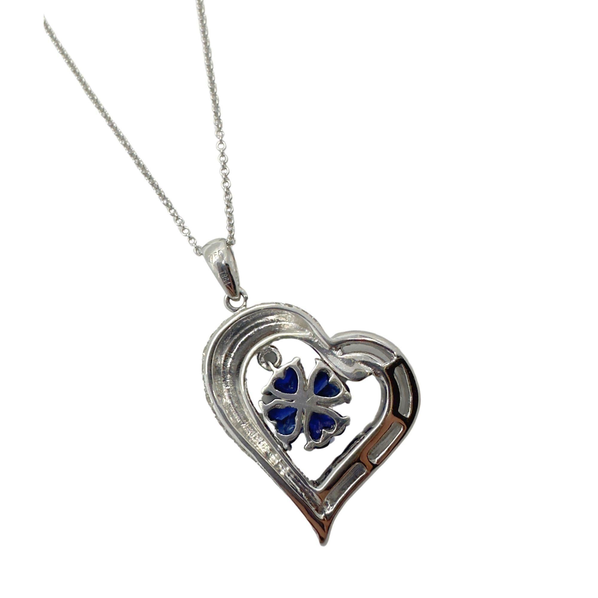 Round Cut 18k Diamond and Sapphire Heart Pendant Necklace For Sale