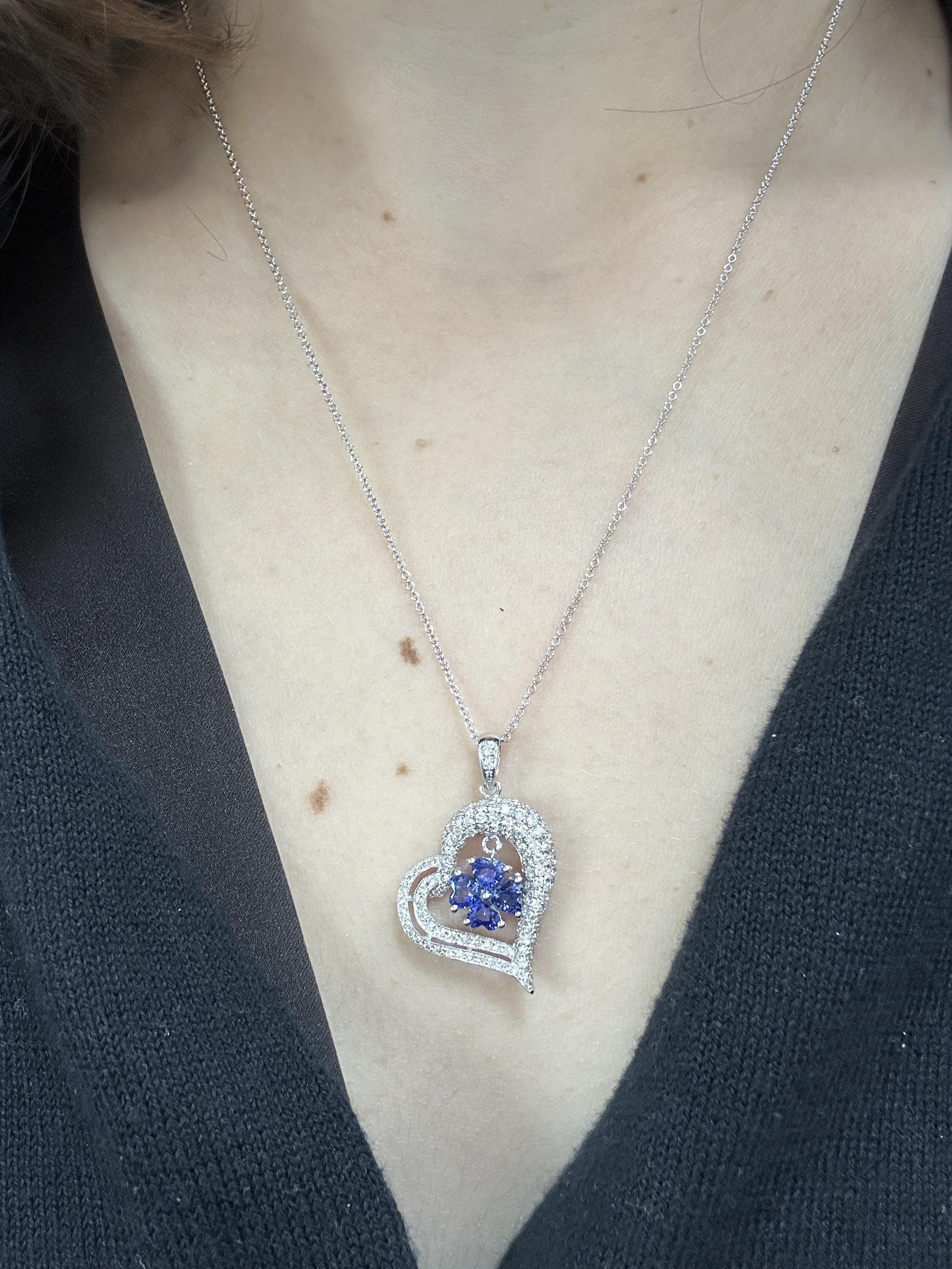 Women's 18k Diamond and Sapphire Heart Pendant Necklace For Sale