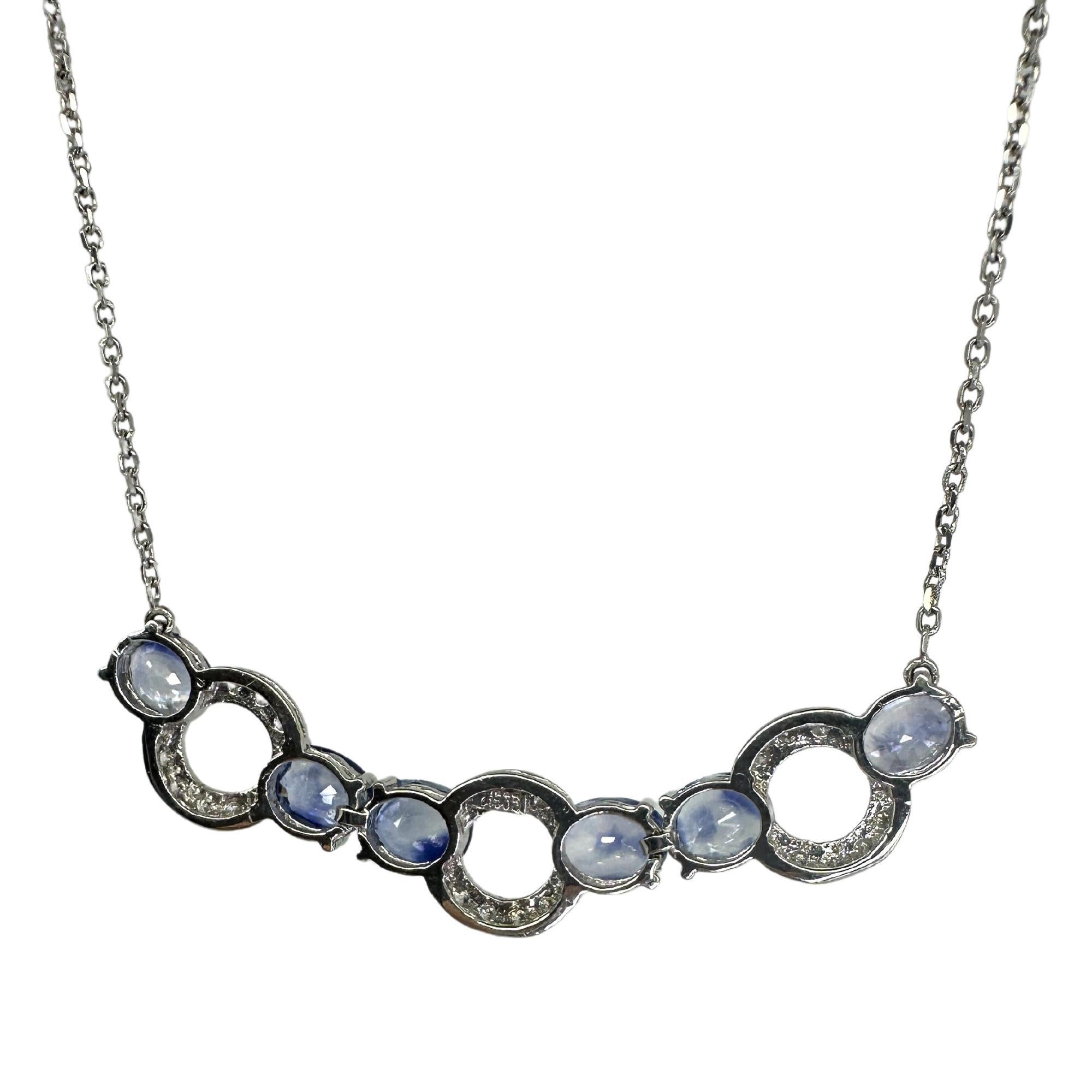 Round Cut 18K Diamond and Sapphire Necklace For Sale