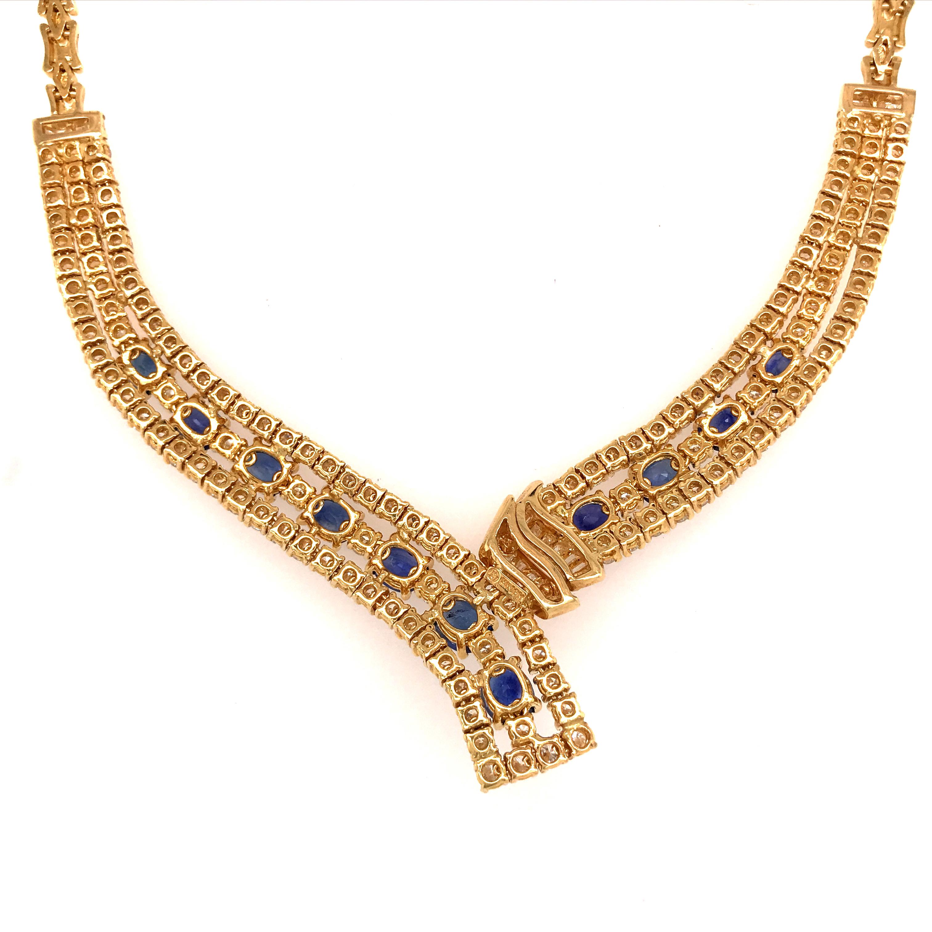 Women's or Men's 18 Karat Diamond and Sapphire Necklace Yellow Gold