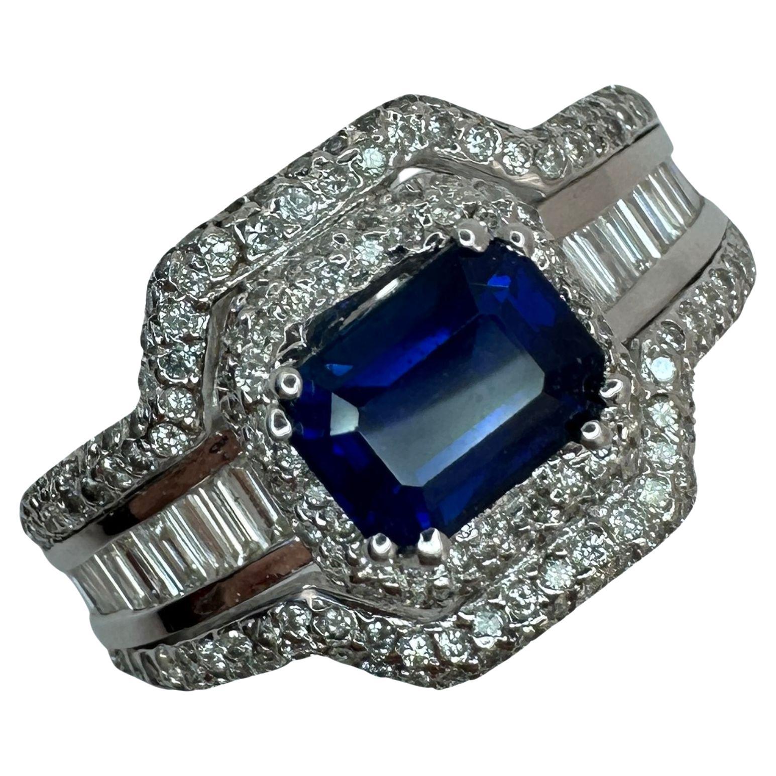 18k Diamond and Sapphire Ring For Sale