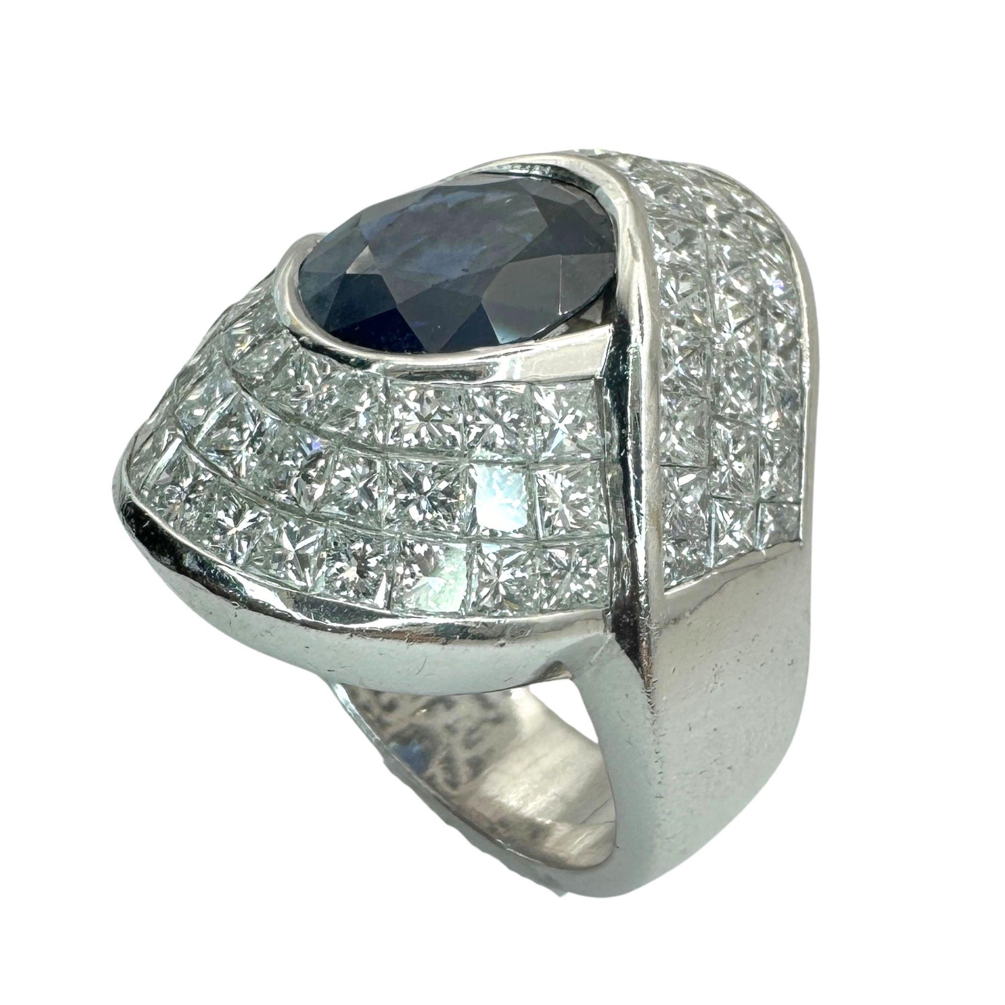 Round Cut 18k Diamond and Sapphire Wide Band Ring For Sale