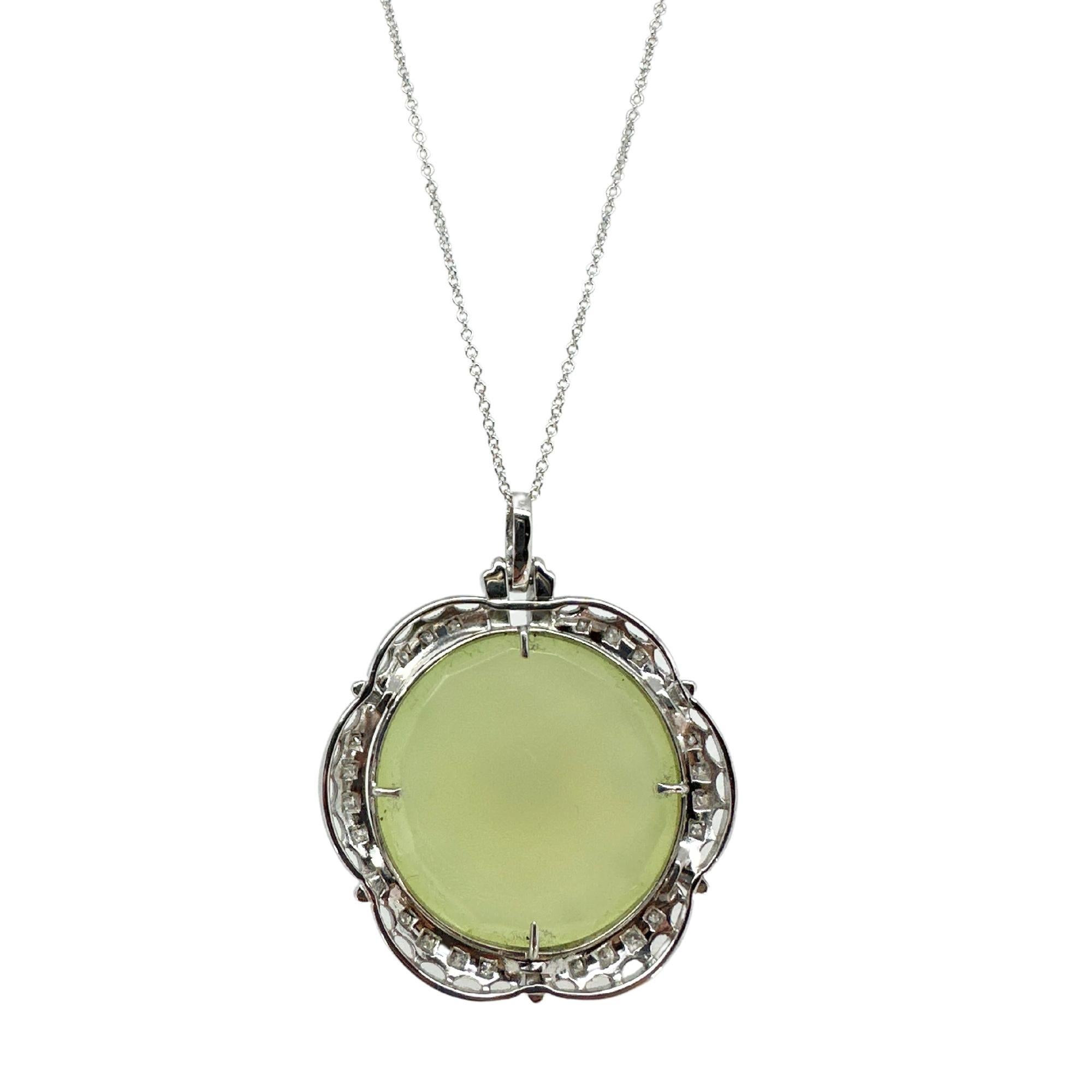 Taglio rotondo Collana con diamante 18k e agata di mare sintetica in vendita