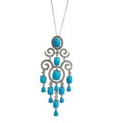 18k Diamond and Turquoise Necklace with 14k Chain