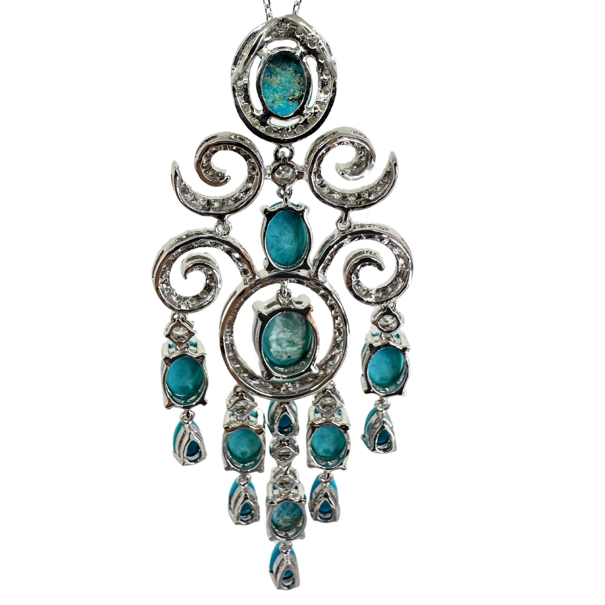 Collana con diamanti e turchesi 18k e catena 14k In condizioni buone in vendita a New York, NY