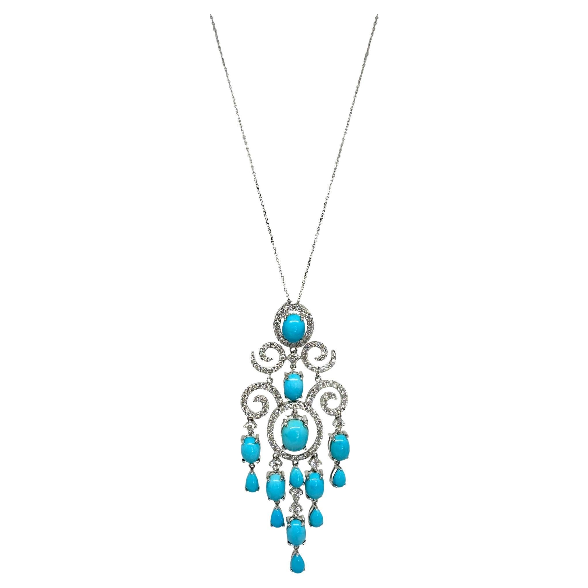 18k Diamond and Turquoise Necklace with 14k Chain
