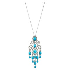 18k Diamond and Turquoise Necklace with 14k Chain