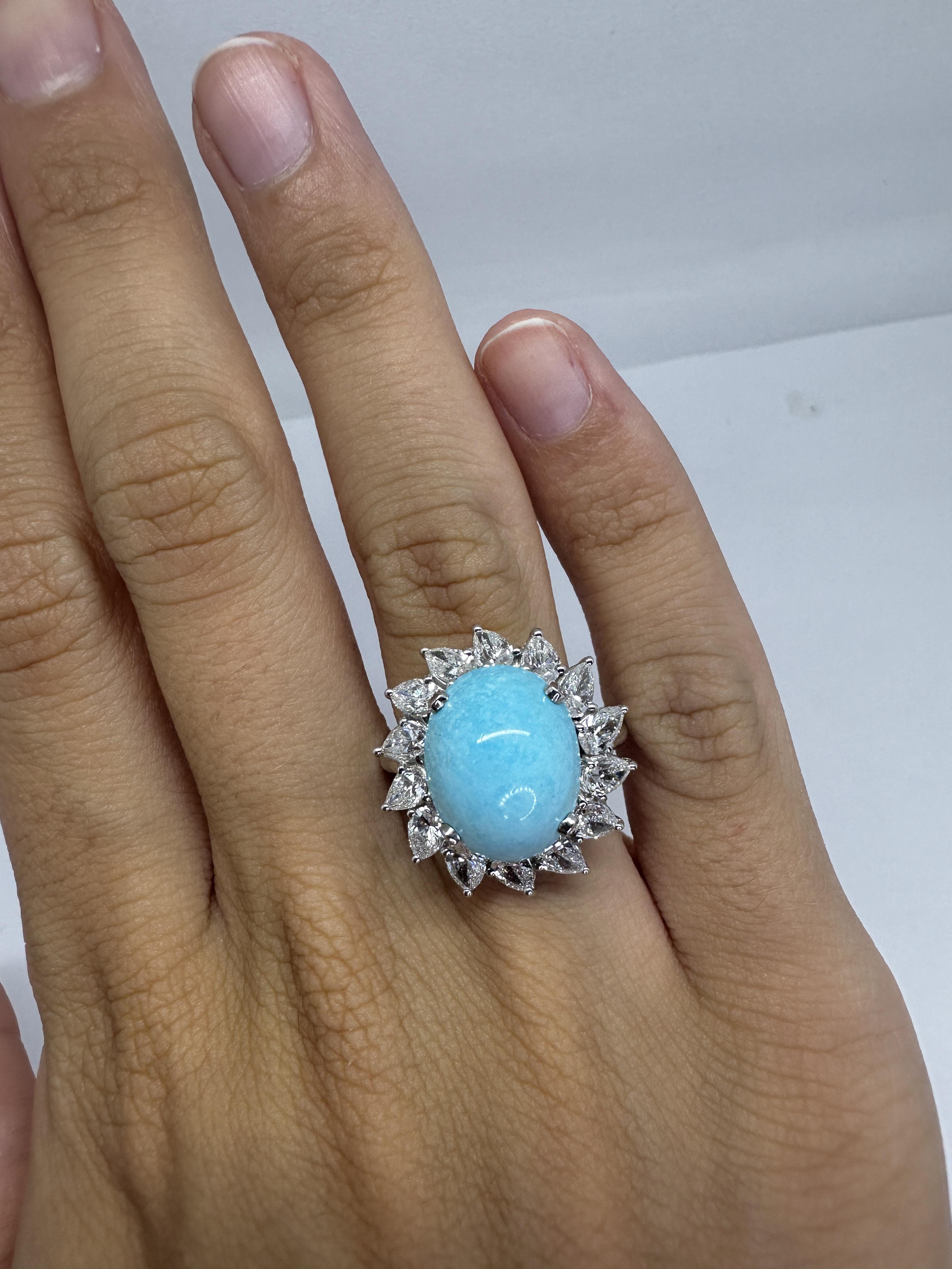 Anello con diamanti e turchesi 18k in vendita 1