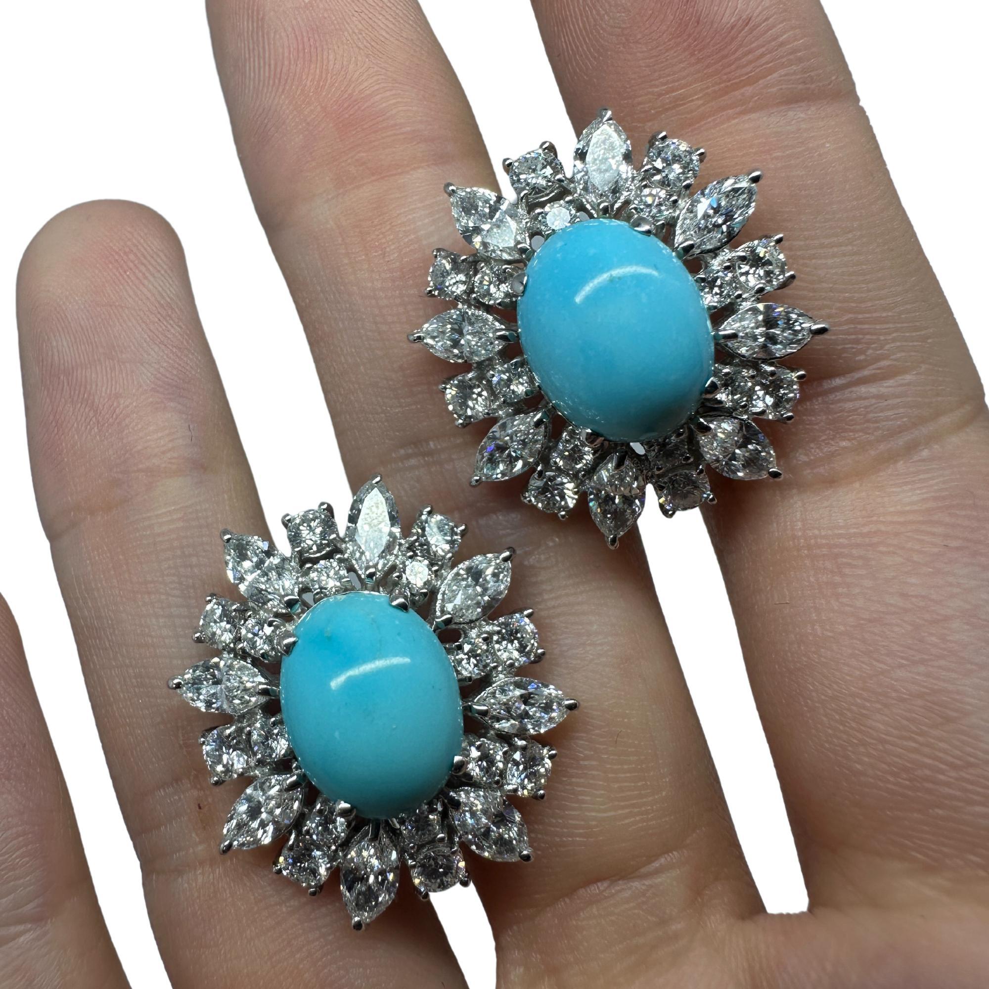 Orecchini con diamanti e turchesi in 18k In condizioni buone in vendita a New York, NY