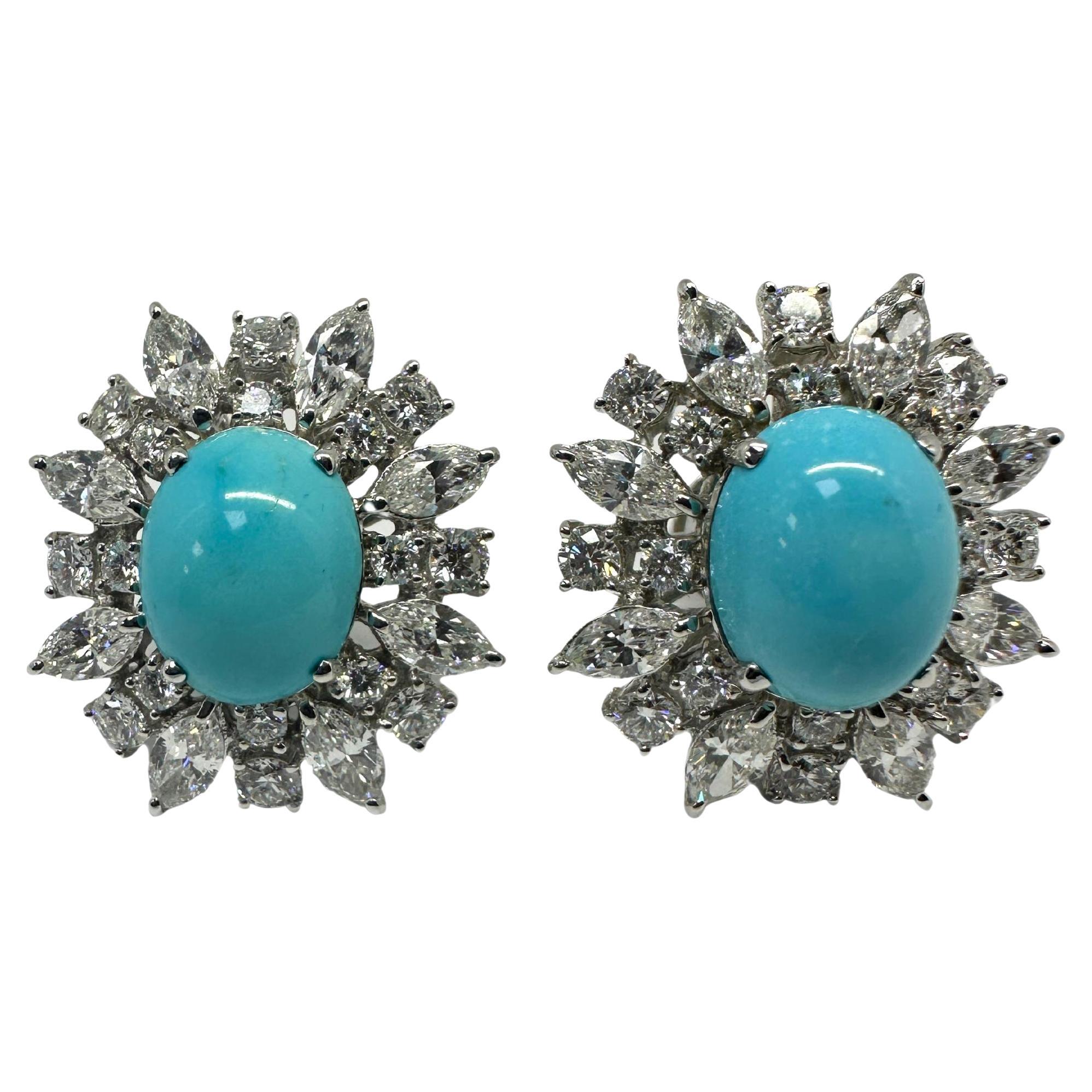 18k Diamond and Turquoise Stud Earrings