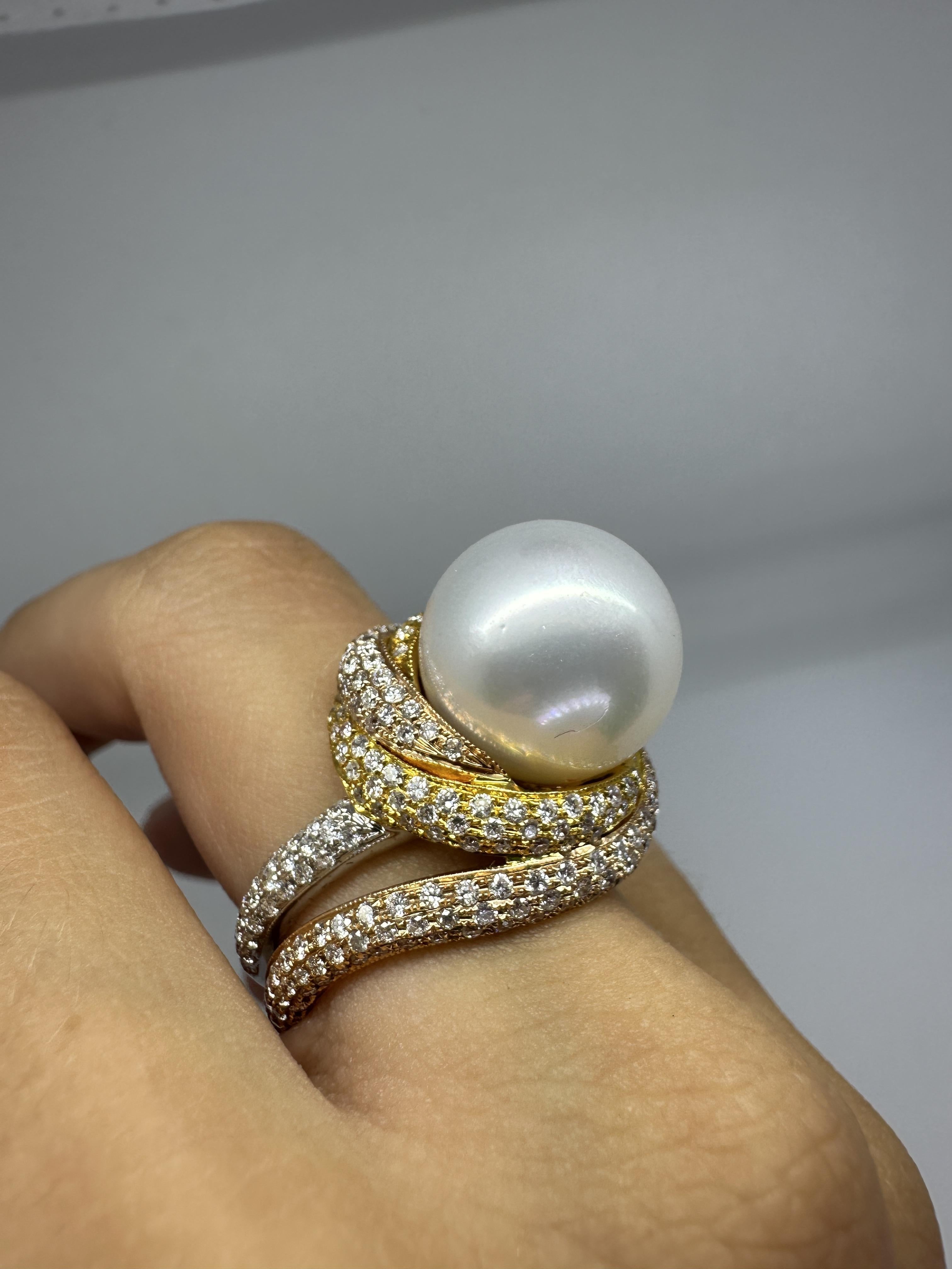 18 Karat Diamant und weißer Perlen-Cocktailring Damen